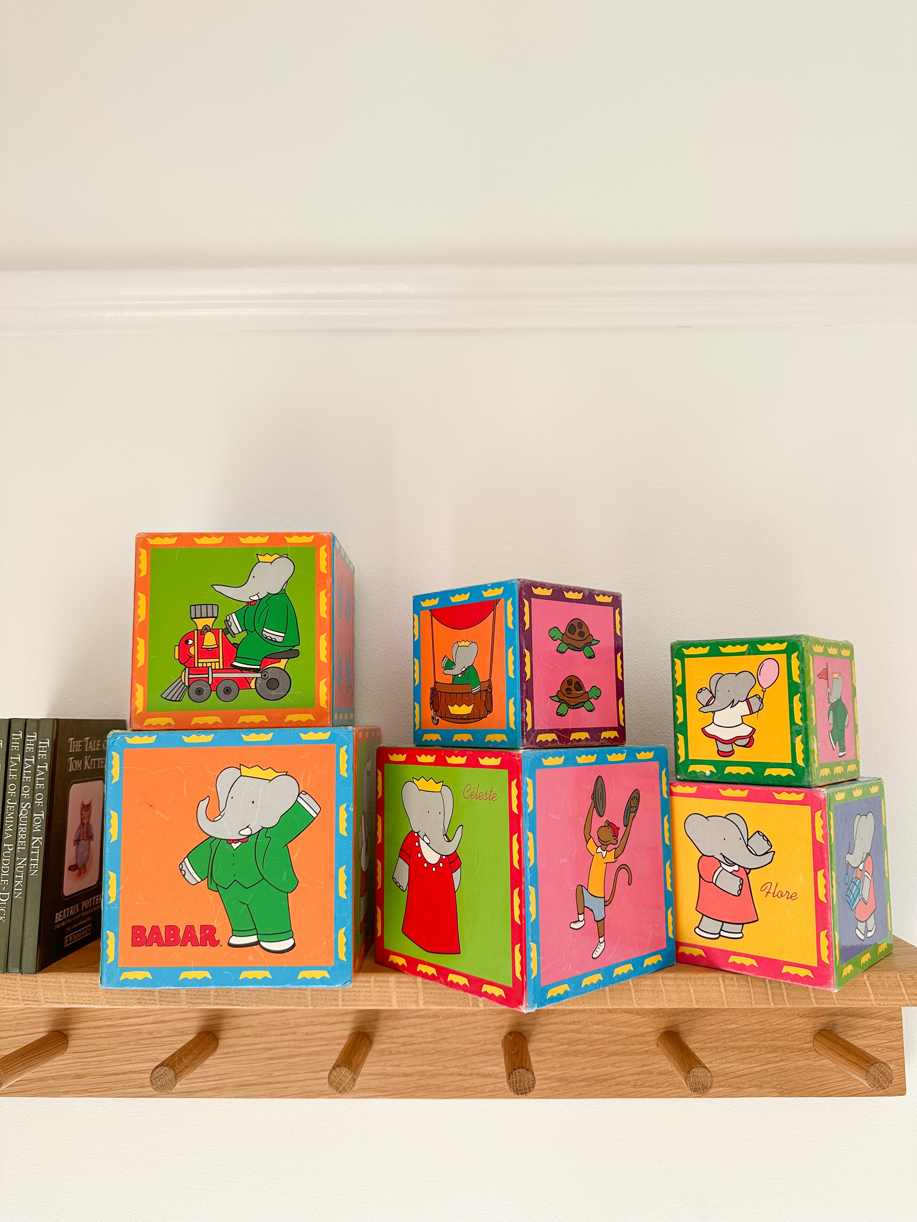 Vintage French Babar set of 6 stacking and nesting blocks, by Petit Jour Paris in original box - Moppet