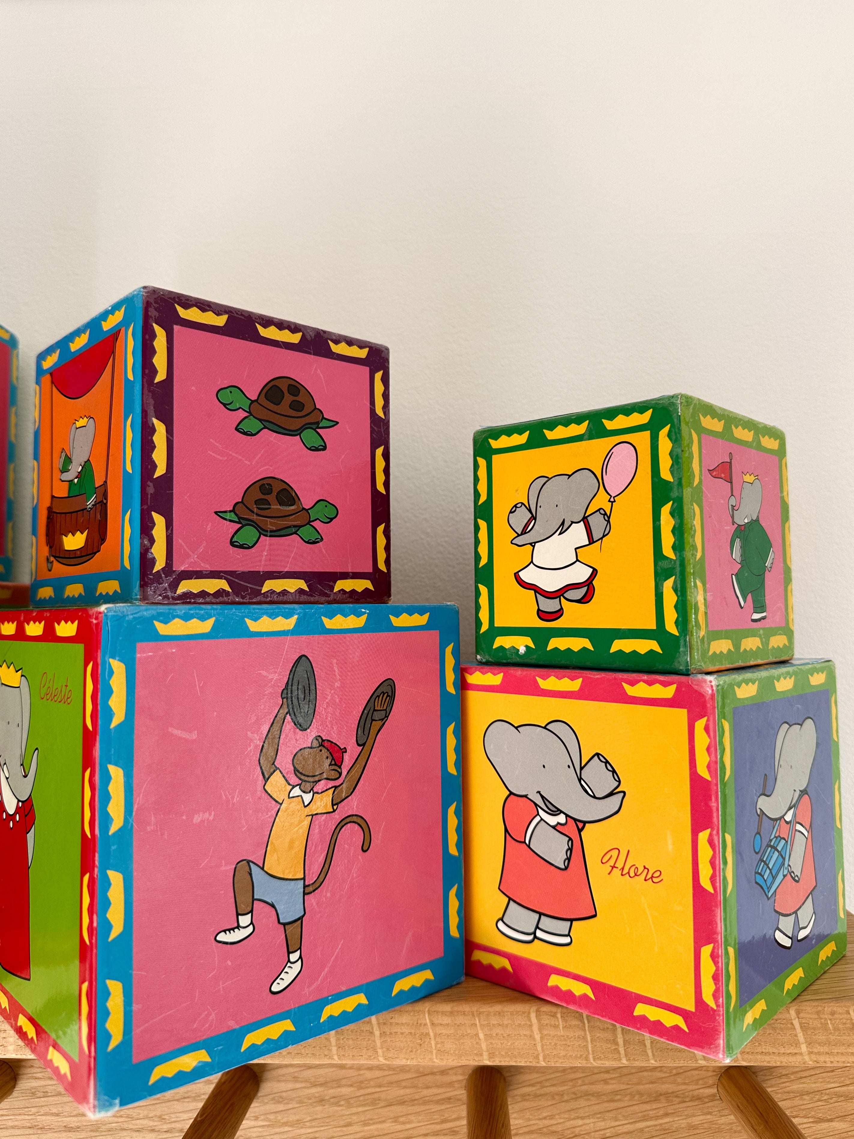 Vintage French Babar set of 6 stacking and nesting blocks, by Petit Jour Paris in original box - Moppet