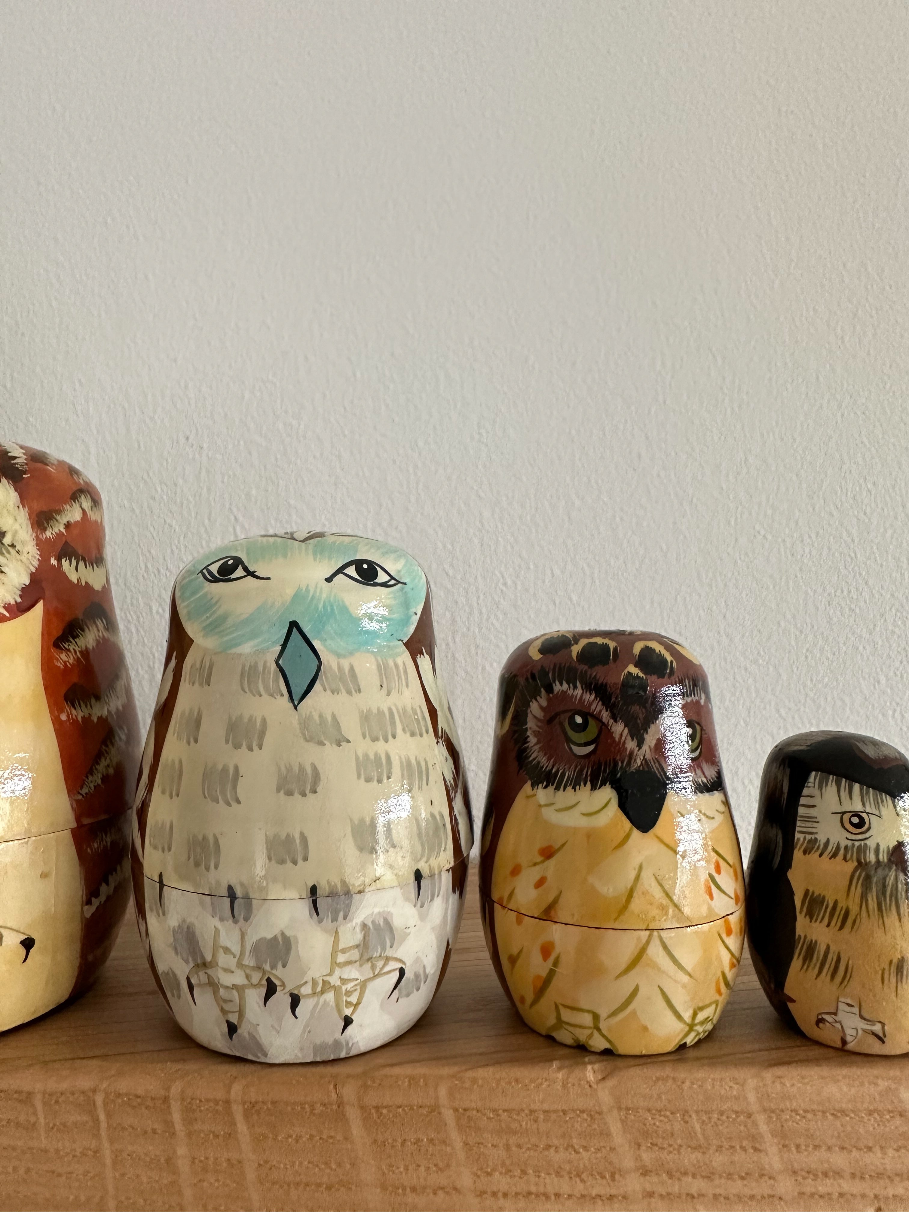 Vintage wooden nesting owl Russian Matryoshka dolls - Moppet