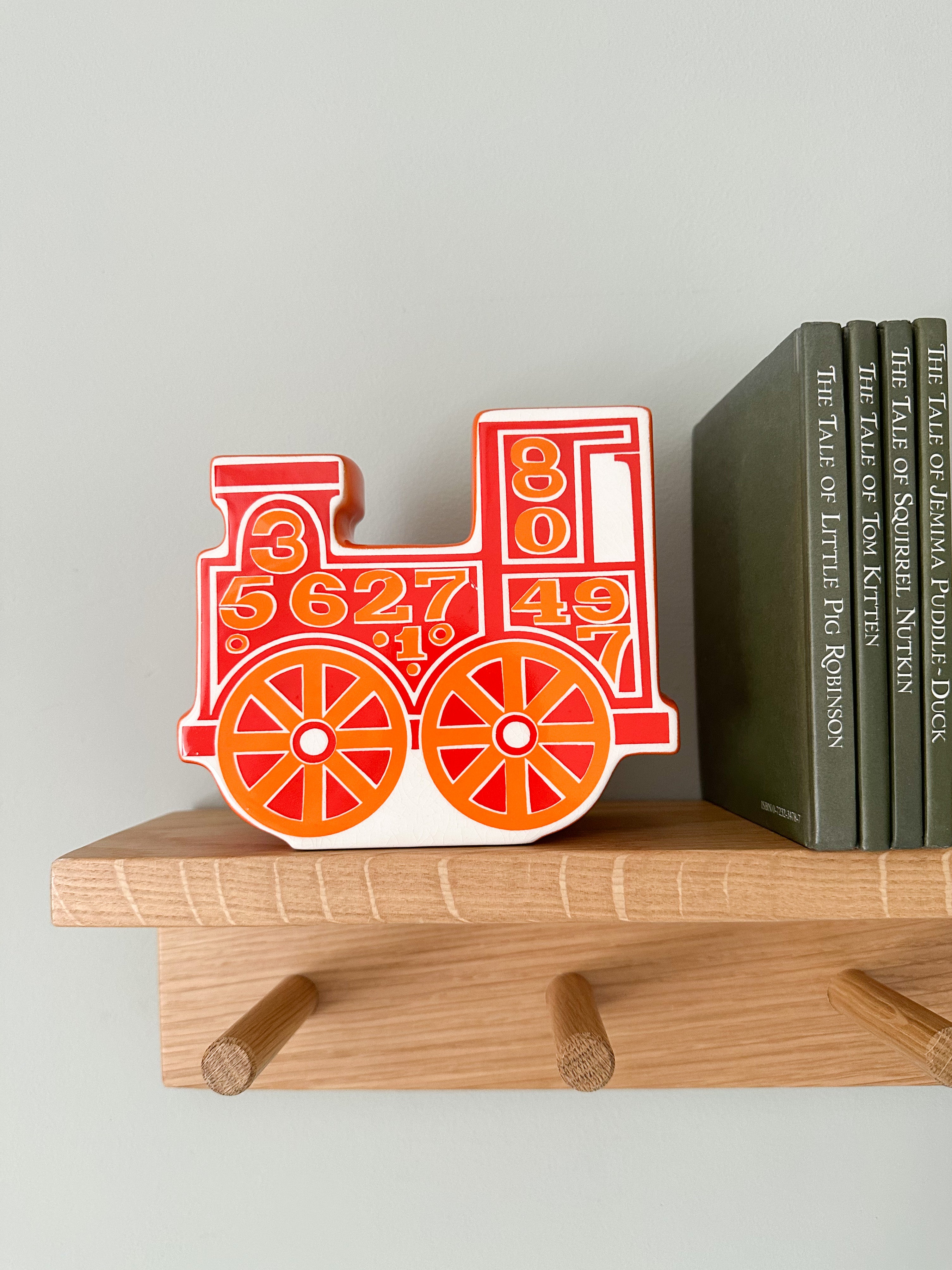 Vintage 1960s collectible ceramic train with numbers piggy bank or money box, by Carlton Ware, made in England - Moppet