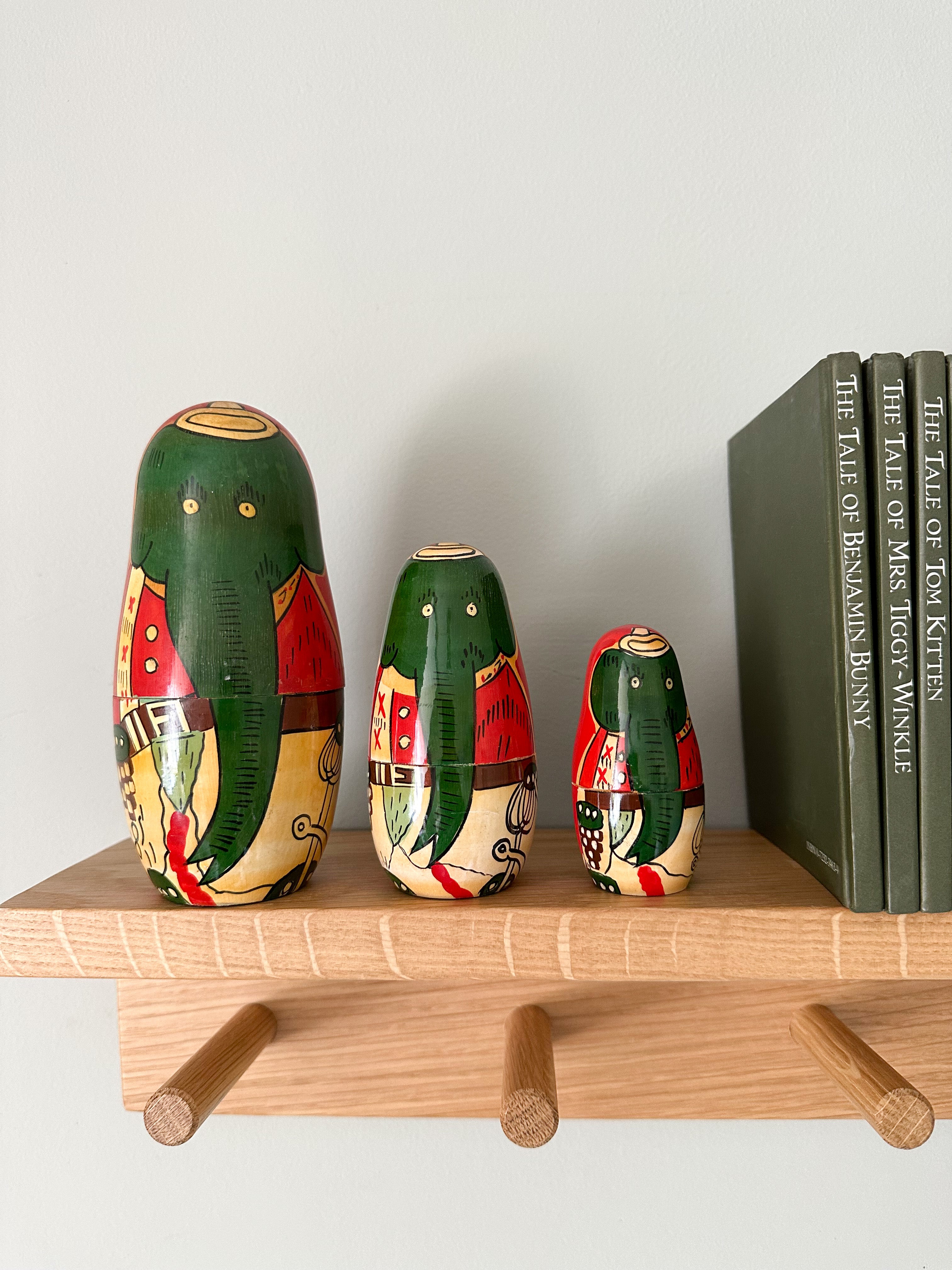 Vintage wooden nesting elephant ‘Russian’ dolls - Moppet