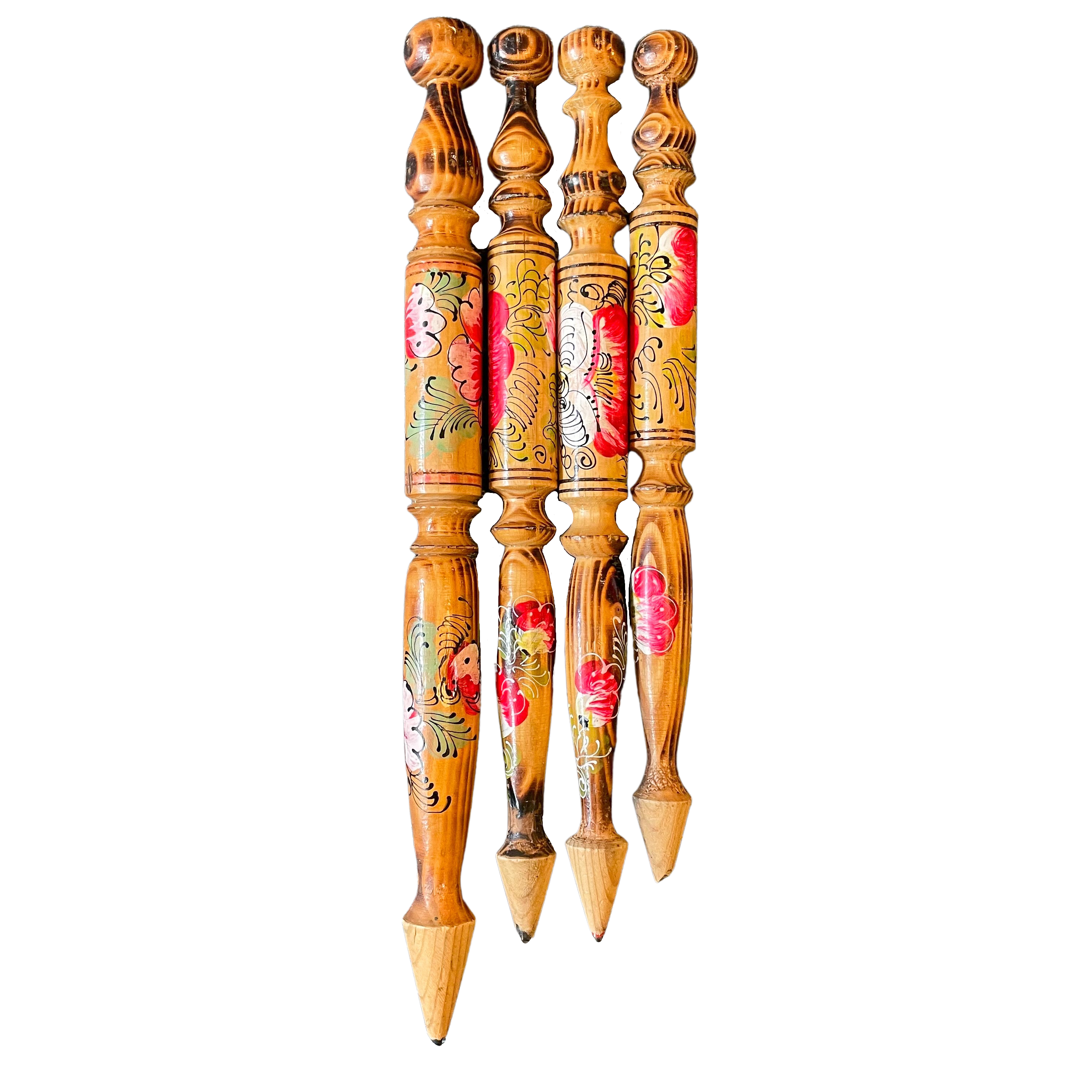 Vintage Russian hand-painted wooden giant folk art pencils - Moppet
