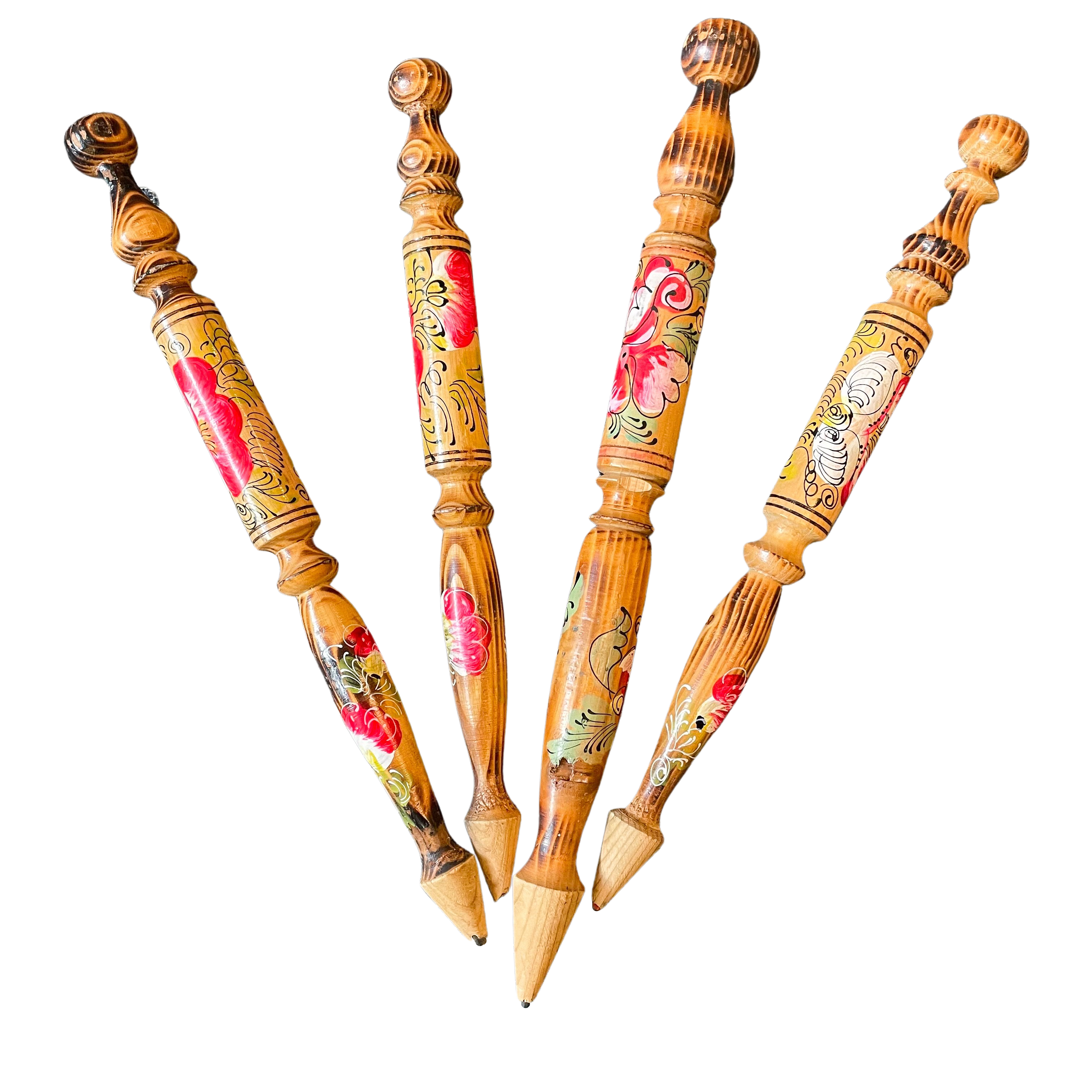 Vintage Russian hand-painted wooden giant folk art pencils - Moppet