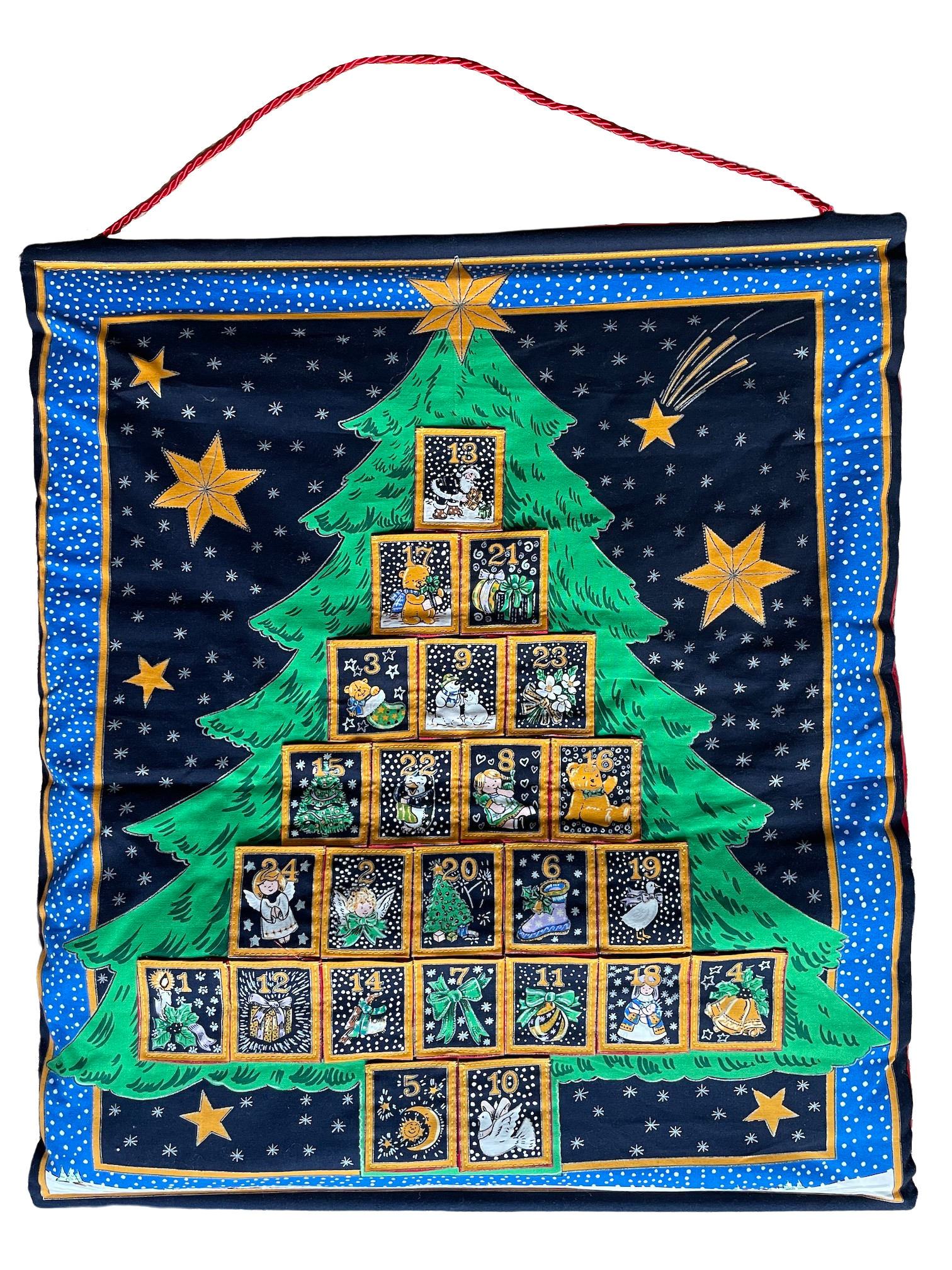 Vintage fabric quilted wall-hanging Advent calendar with pockets in Christmas tree design - Moppet