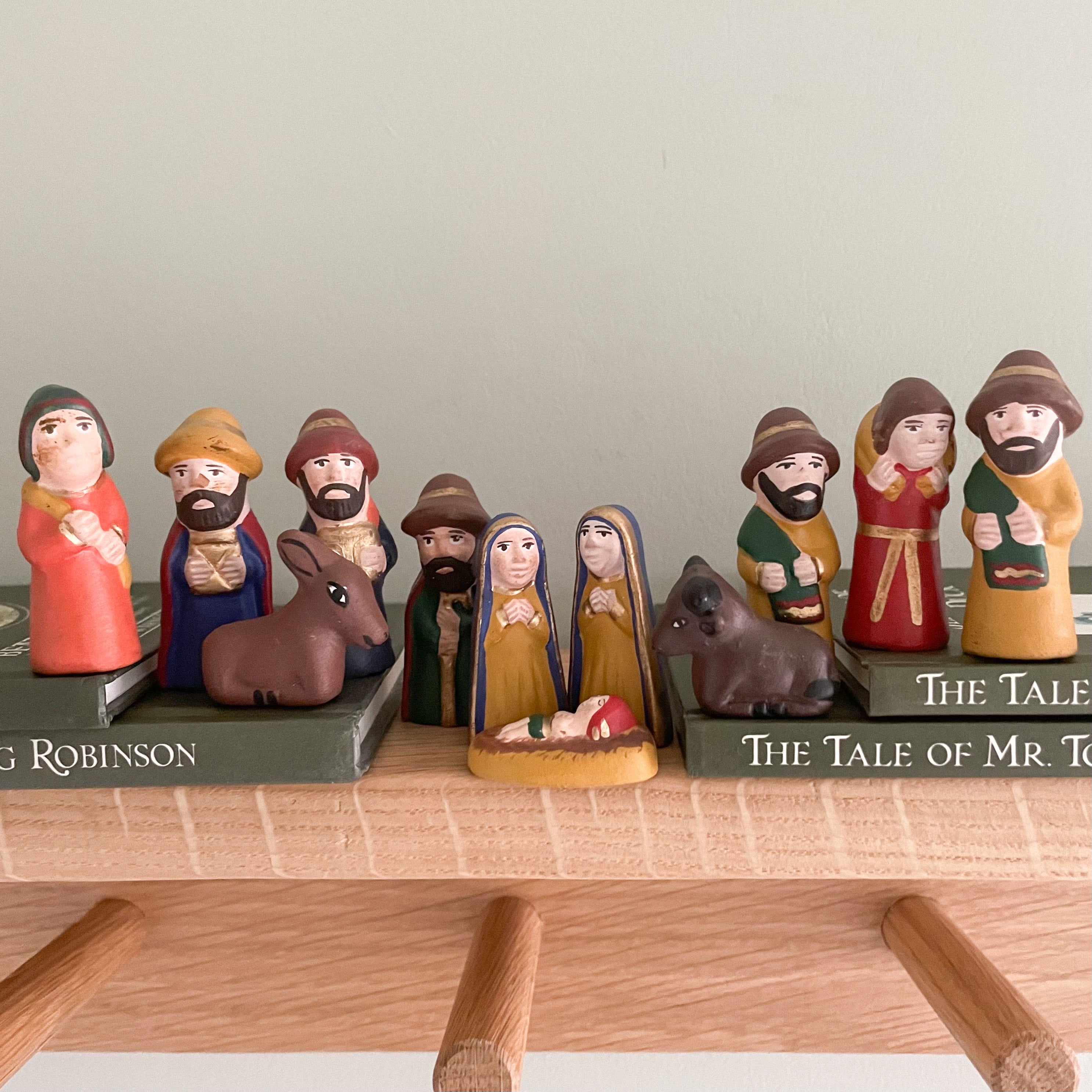 Vintage Peruvian handmade folk art ceramic pottery Christmas nativity set - Moppet
