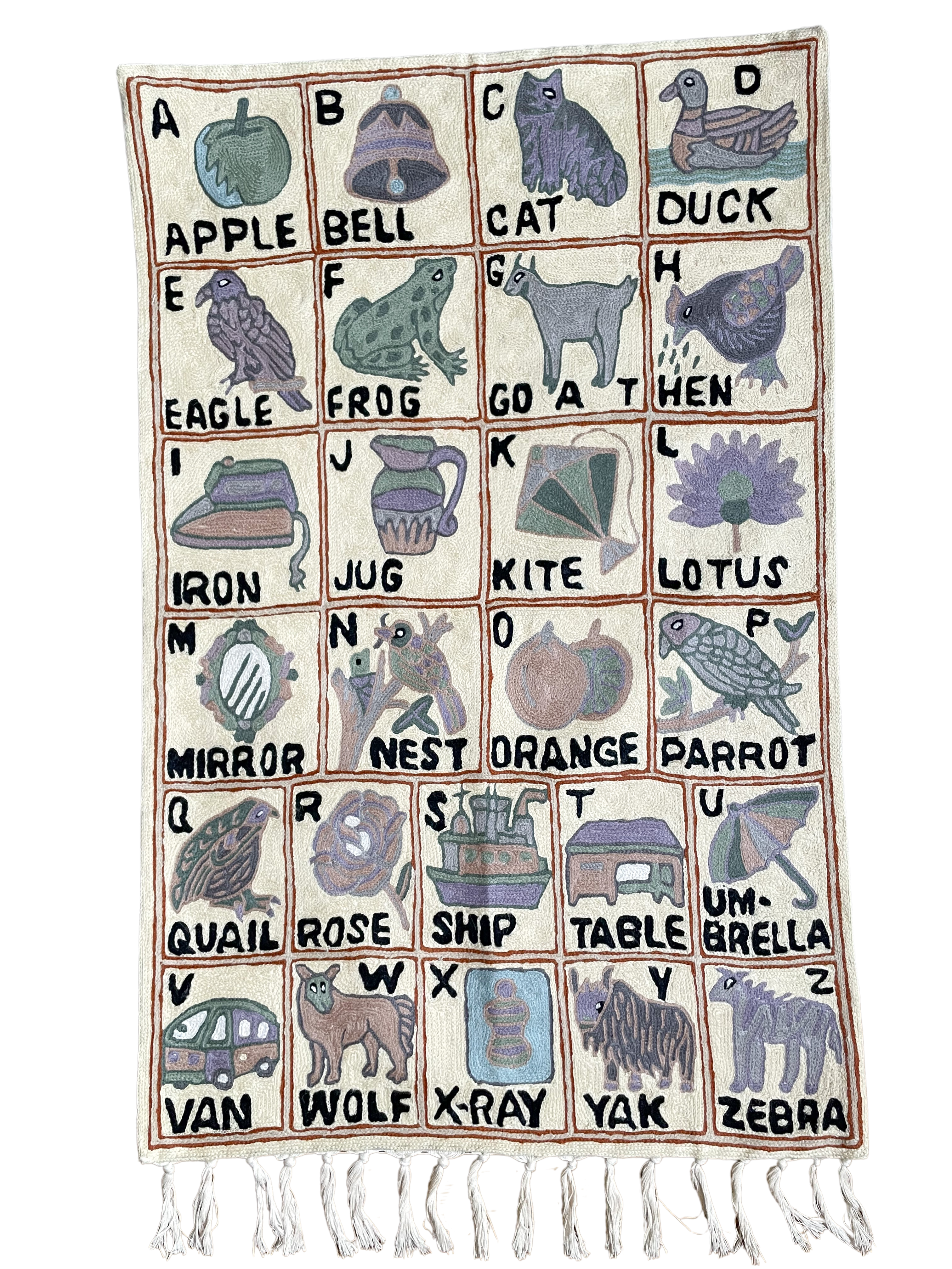 Handmade alphabet ABC crewel wall hanging tapestry | Jhelum - Moppet