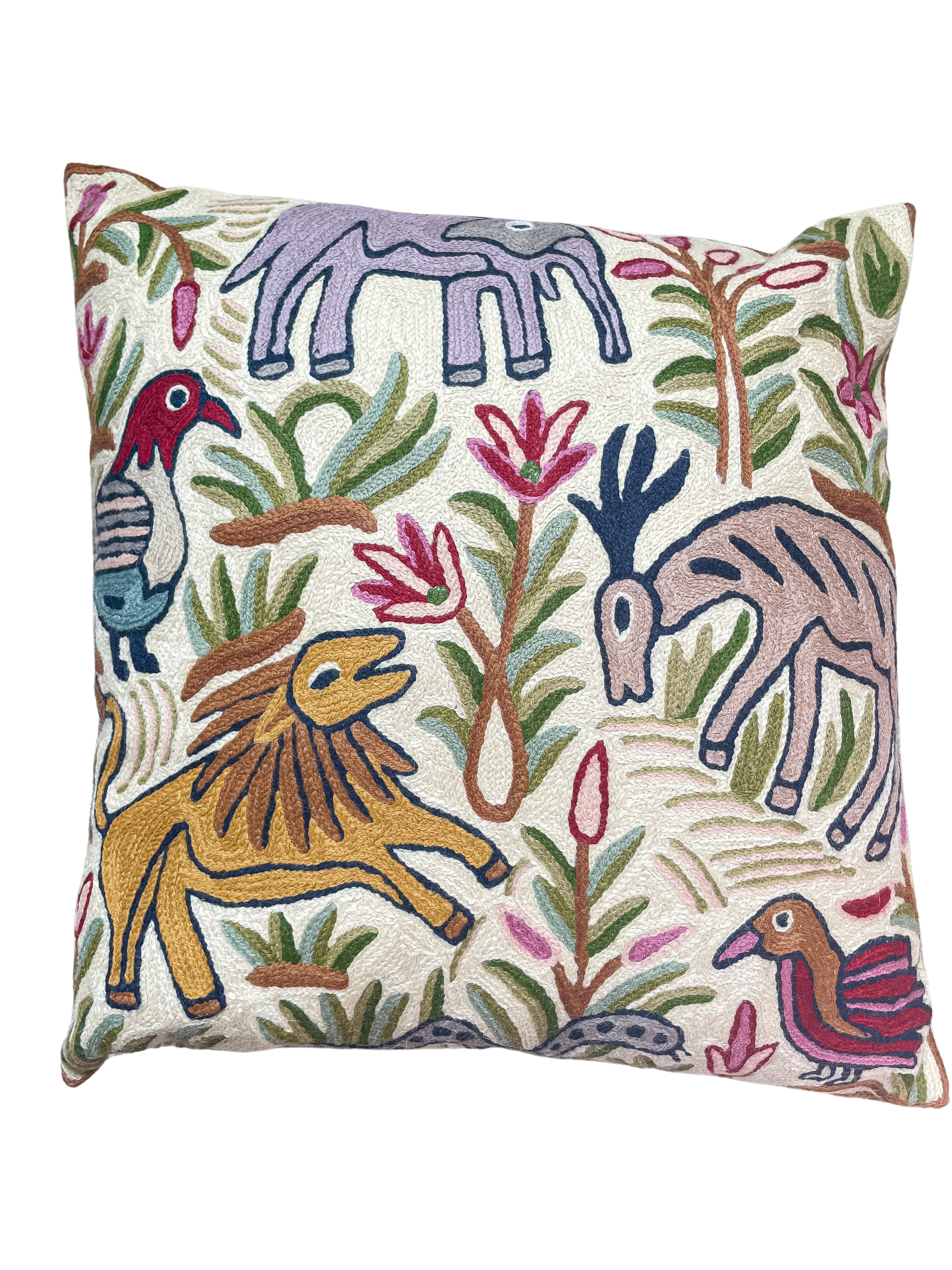 *NEW* Handmade crewel embroidered cushion cover | Kolahoi jungle safari - Moppet