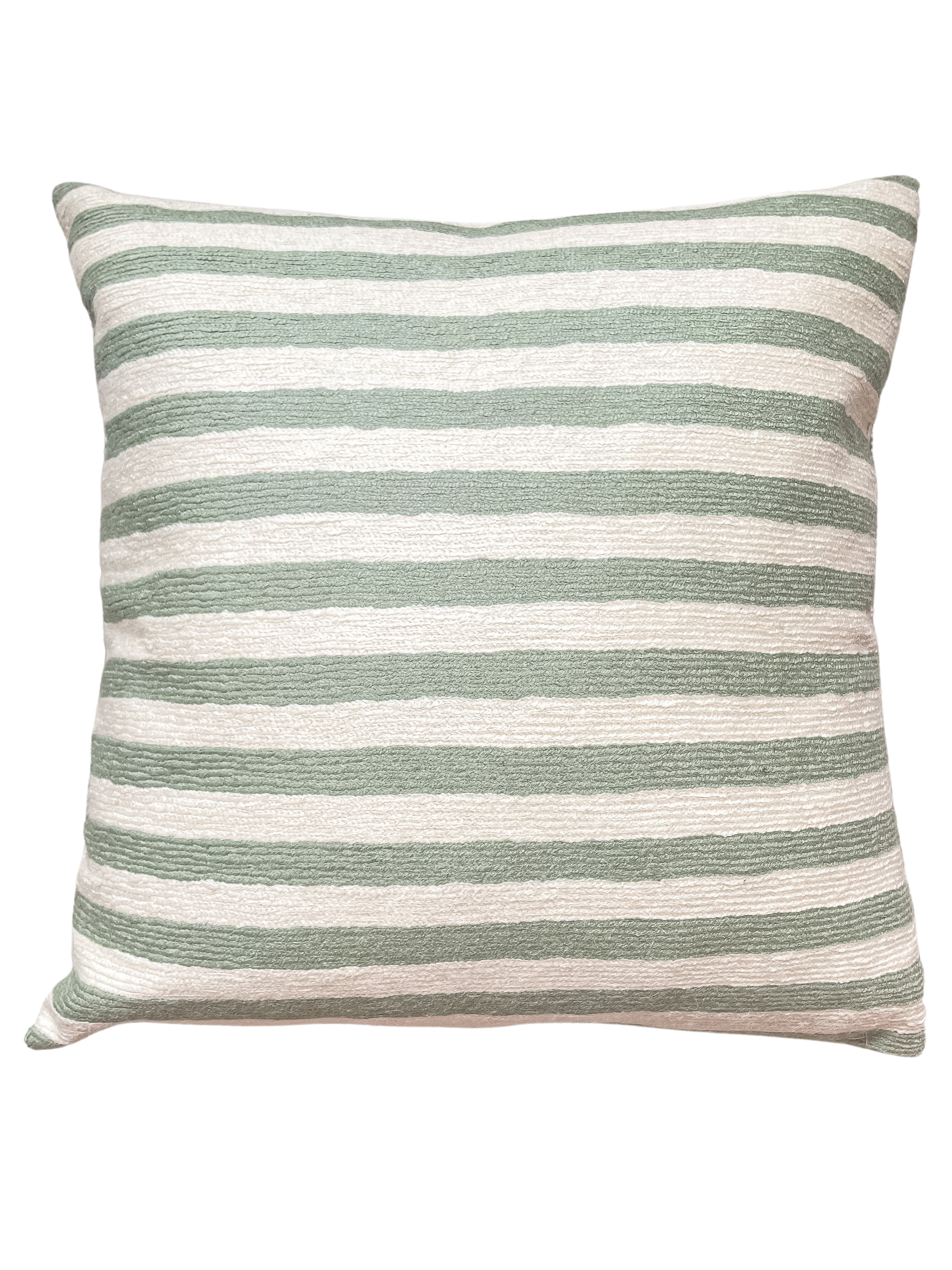 *NEW* Handmade crewel embroidered cushion cover | sage green stripe - Moppet