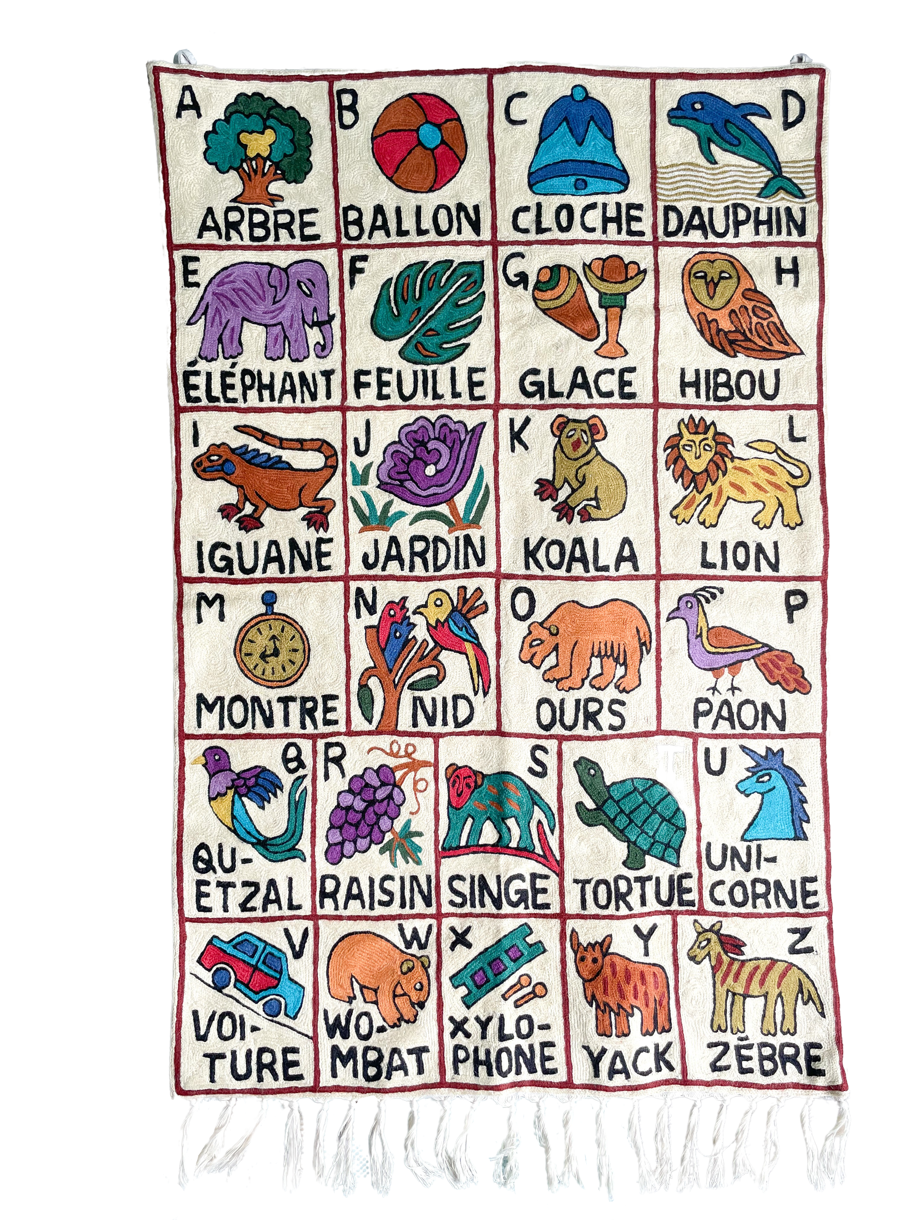 Handmade ABC alphabet crewel wall hanging tapestry | French alphabet - Moppet