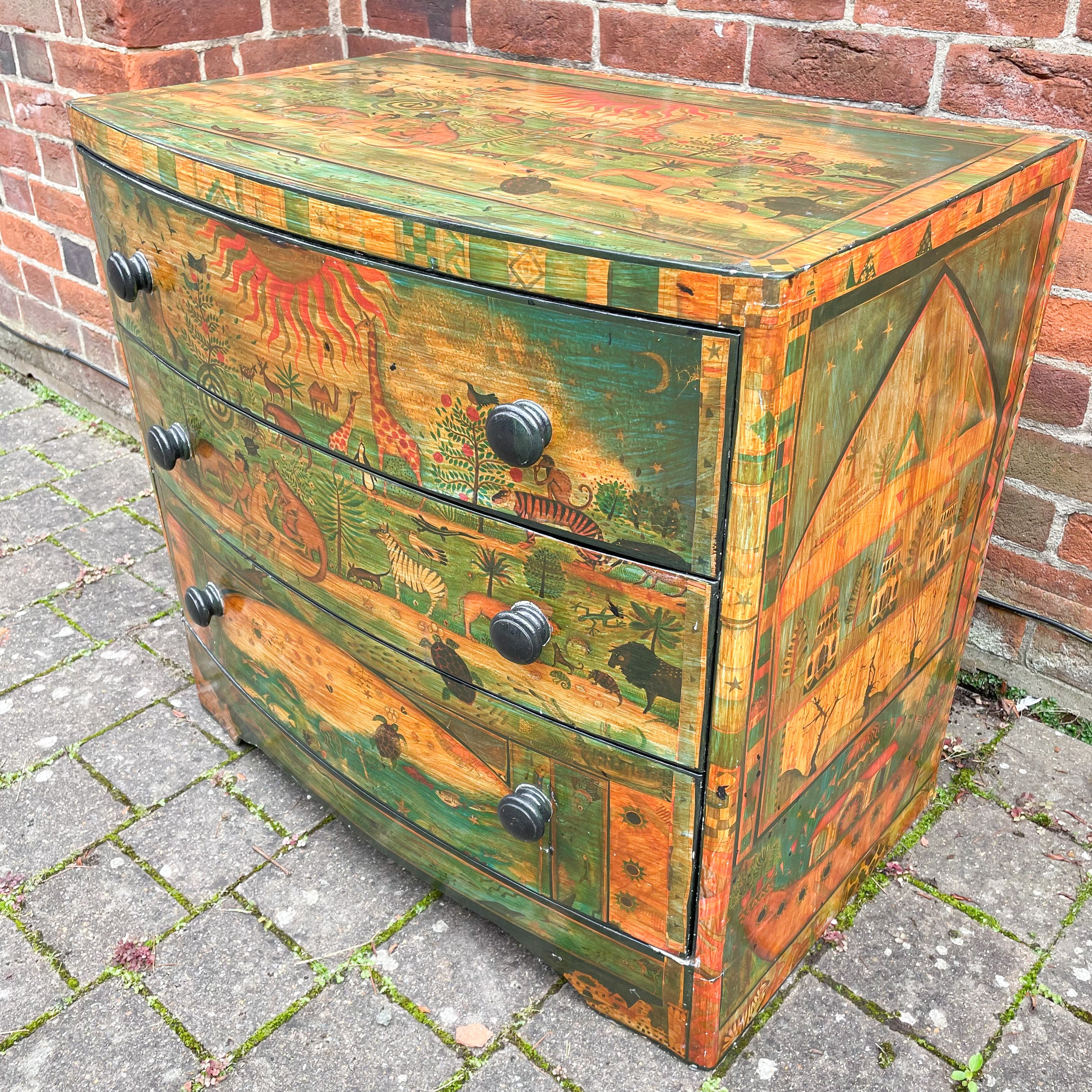 Vintage bow-fronted chest of drawers with ‘Garden of Eden’ mid-century decoupage - Moppet