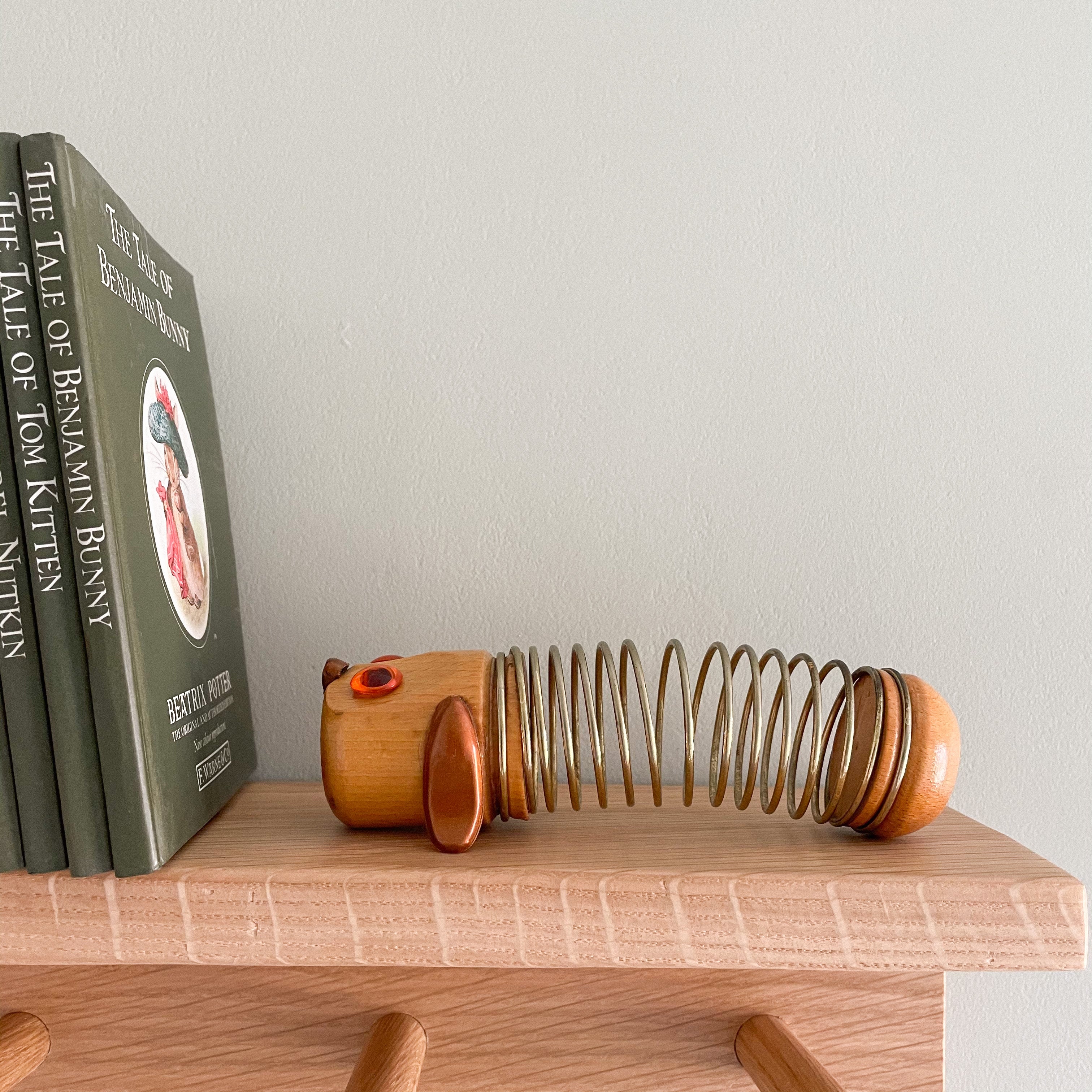 Vintage sausage dog dachshund wood and metal letter rack - Moppet