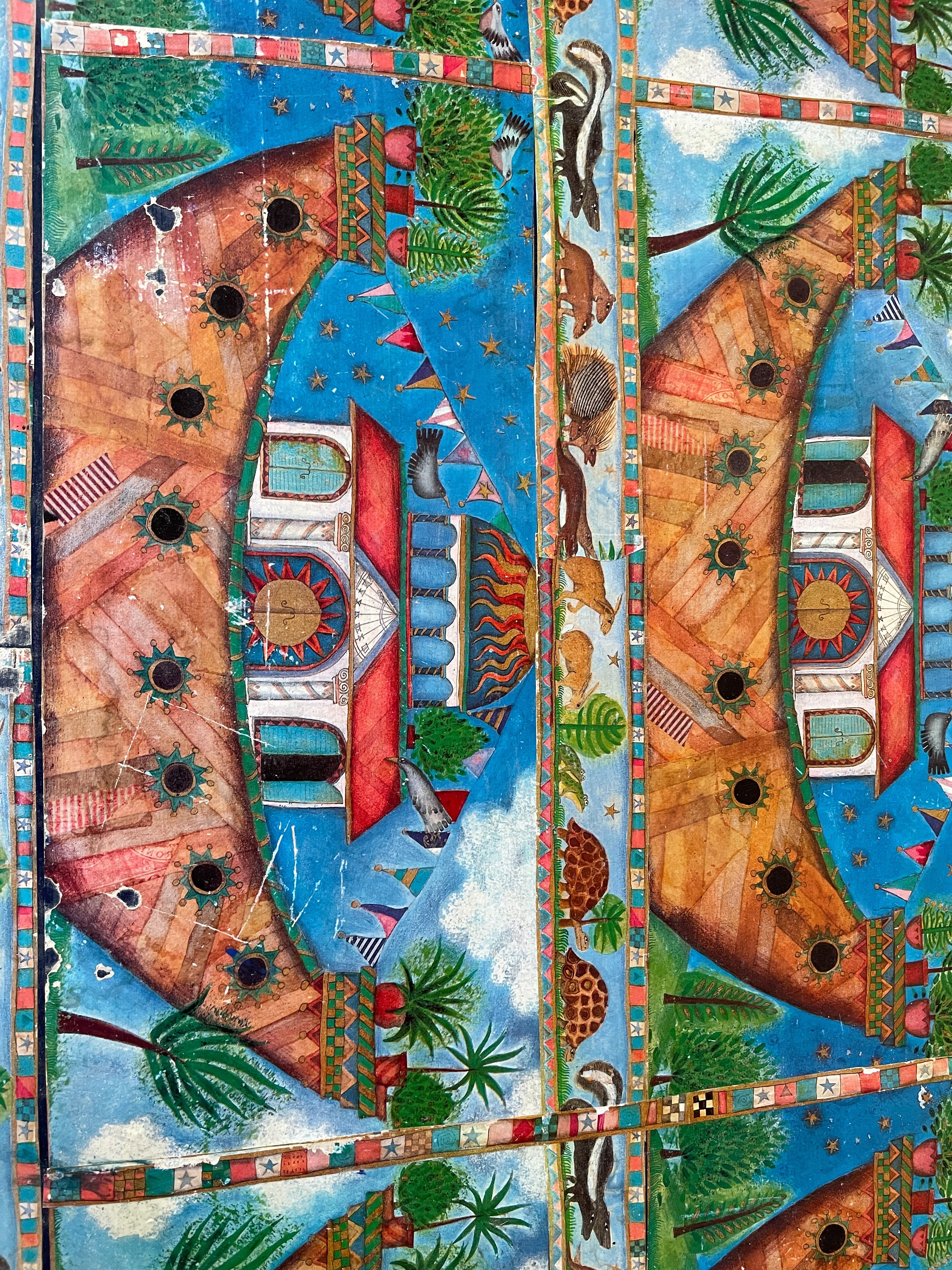 Vintage chest of drawers or changing table with ‘Noah’s Ark’ mid-century decoupage - Moppet