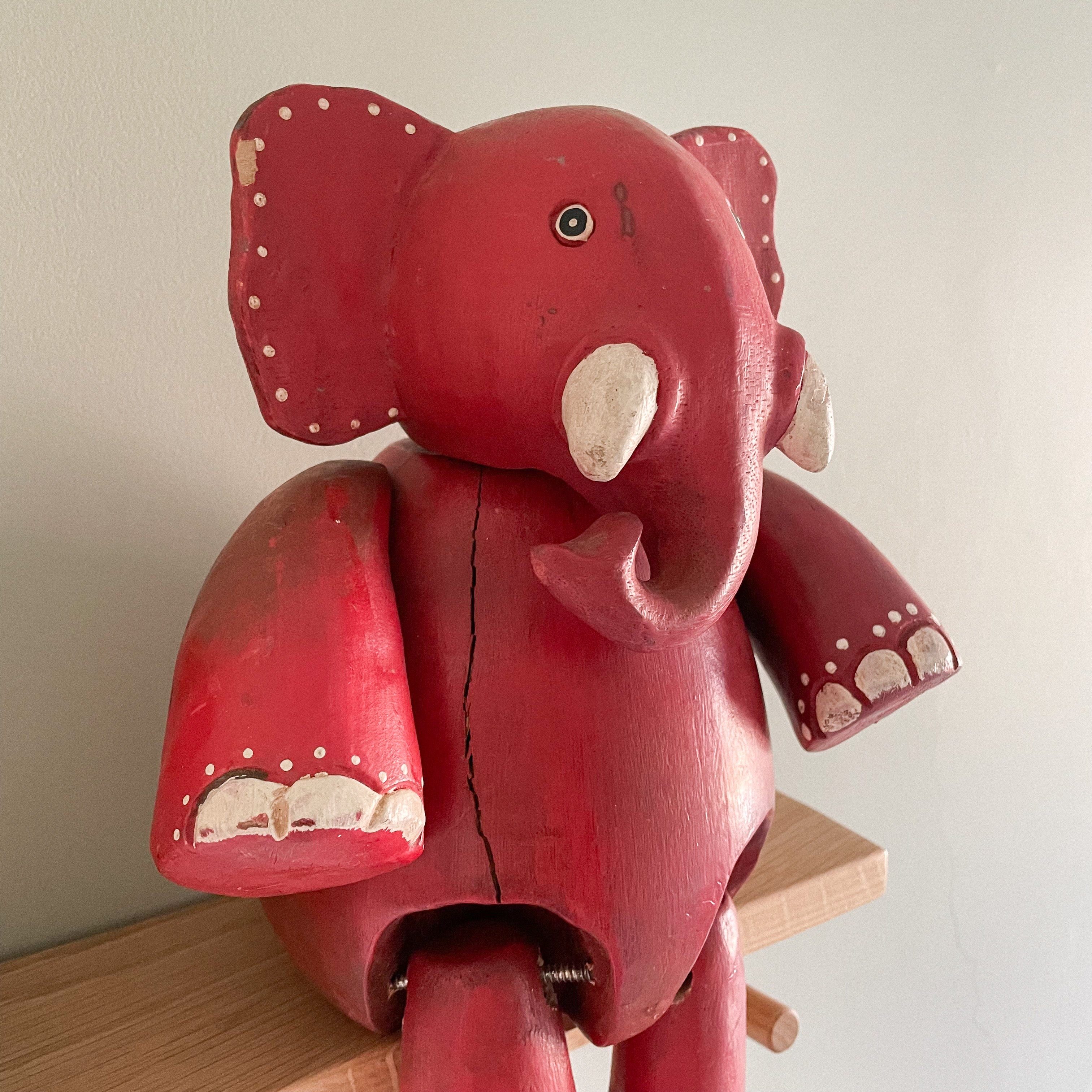 Vintage 1950s handmade solid-wood sitting elephant - Moppet