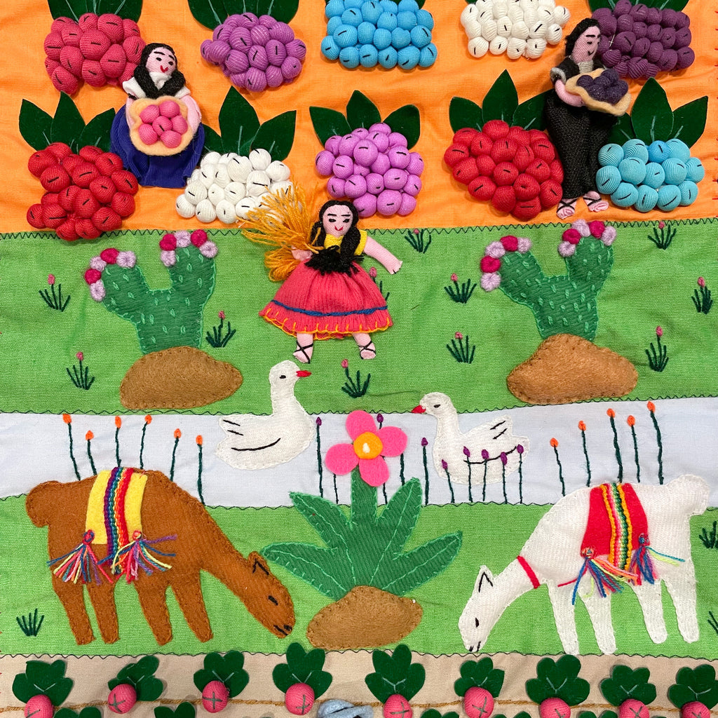 Handmade Peruvian quilted wall hanging arpillera tapestry | harvest - Moppet