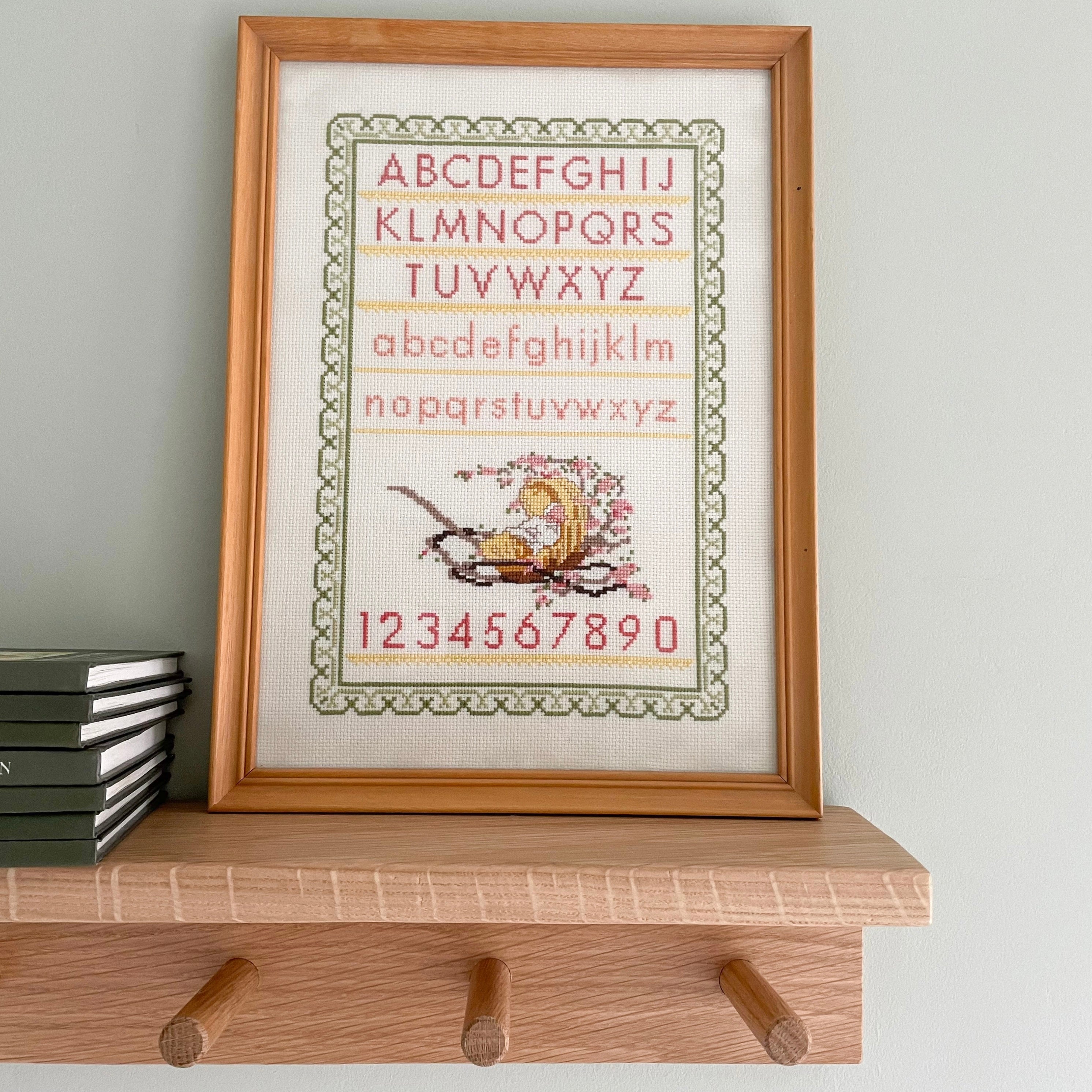 Vintage framed alphabet and numbers cross stitch embroidery - Moppet