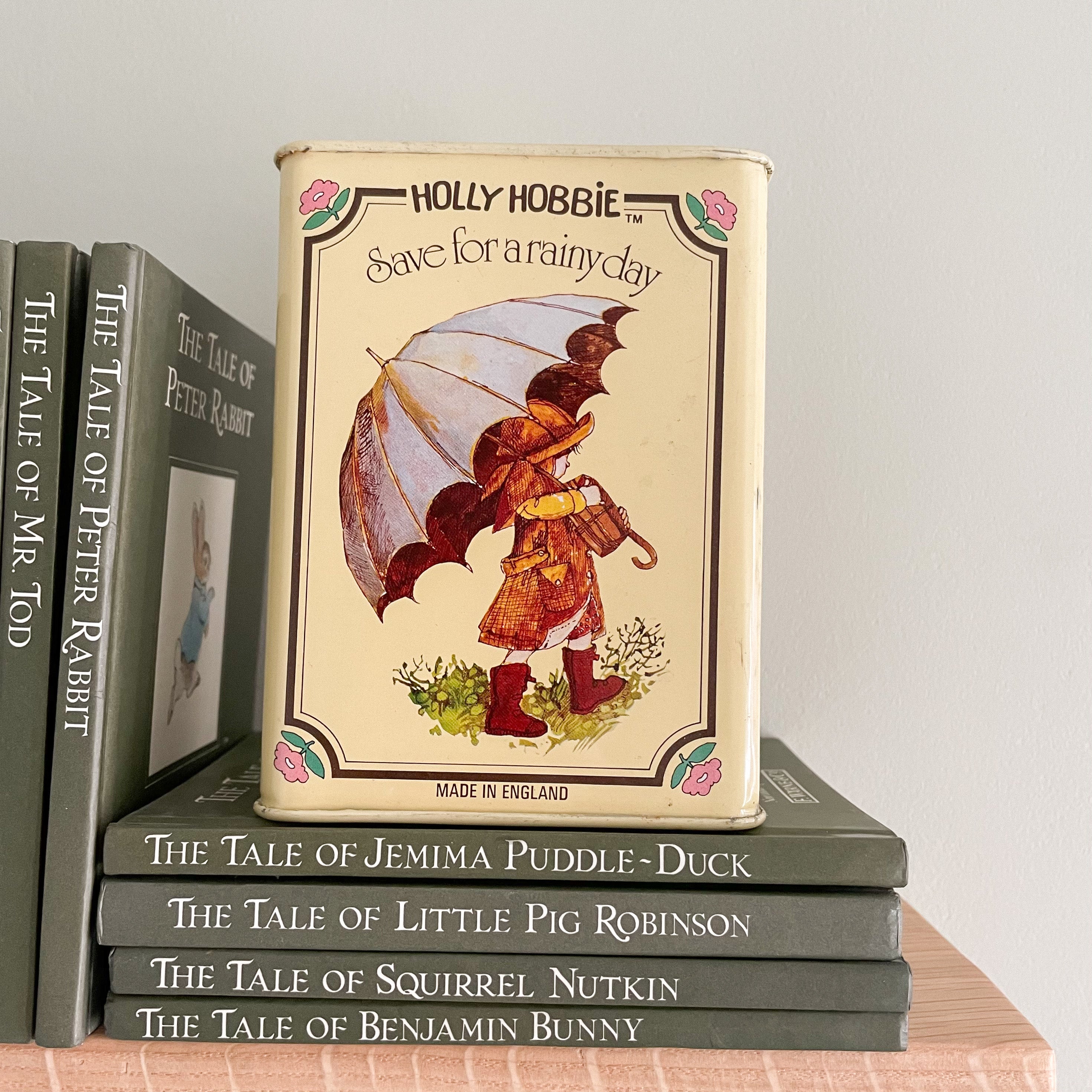 Vintage Holly Hobbie piggy bank money tin - Moppet