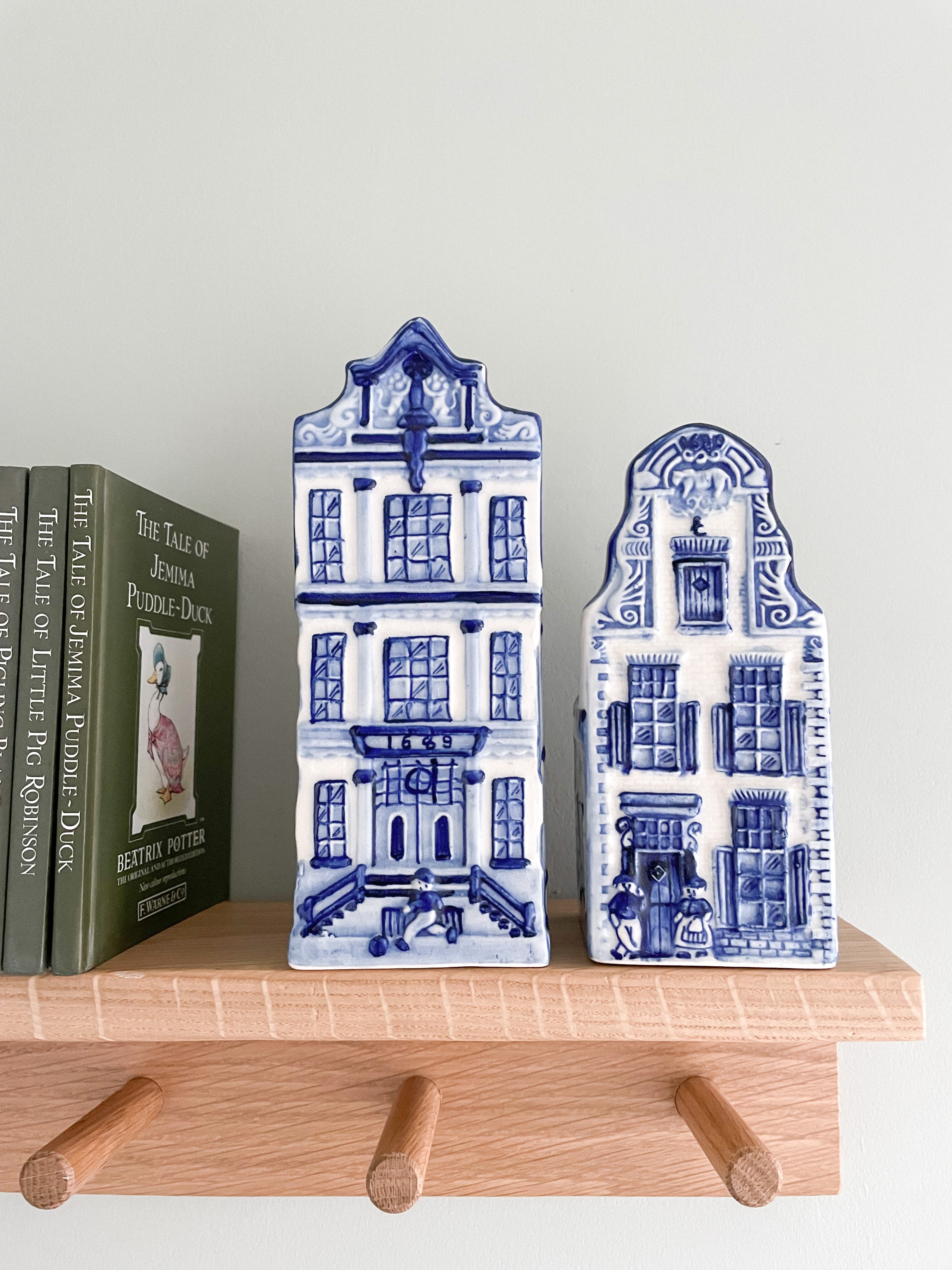 Vintage ceramic Delftware house money box piggy bank, blue and white, sold separately - Moppet