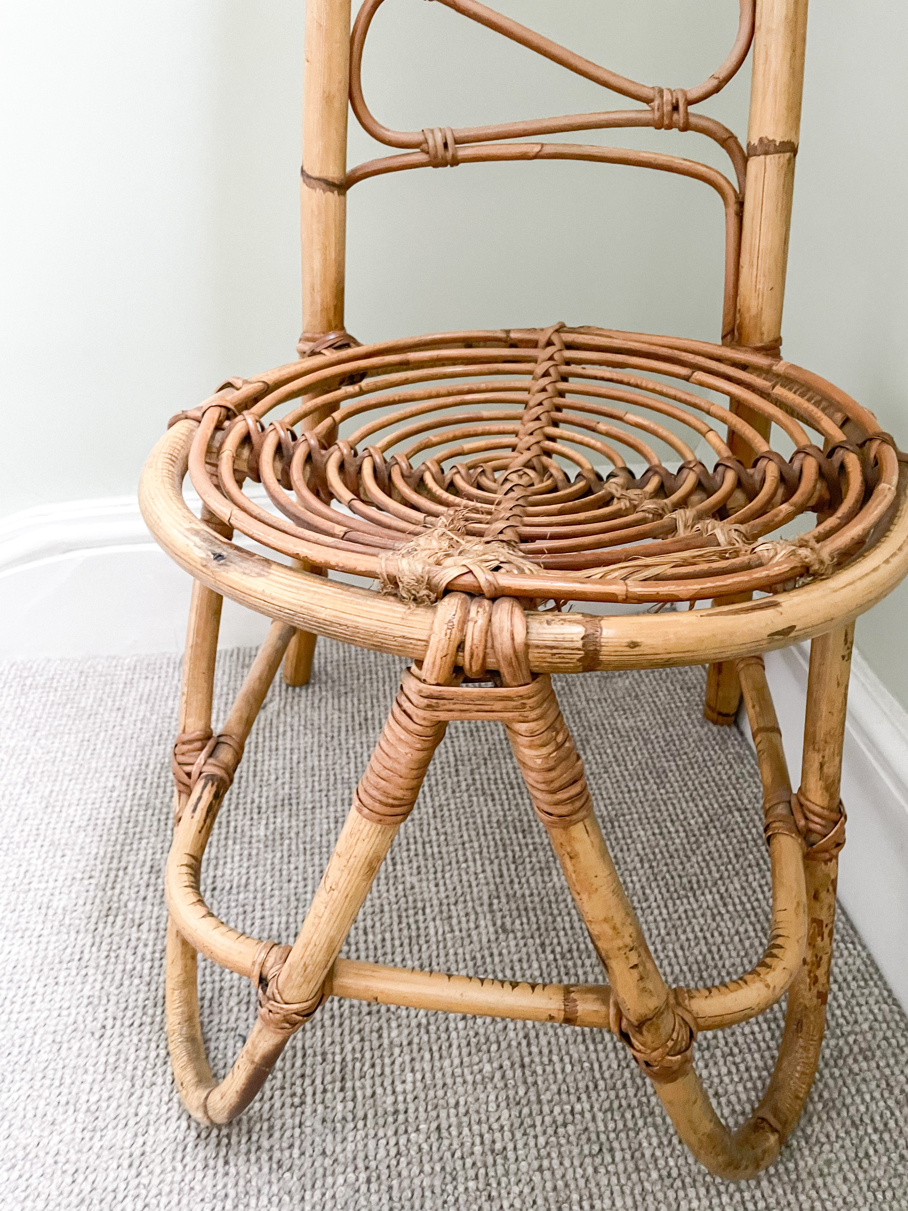 Vintage 1950s midcentury bamboo cane throne chair with high back, possibly by Dirk Van Sliedrecht for Rohe Noordwolde - Moppet