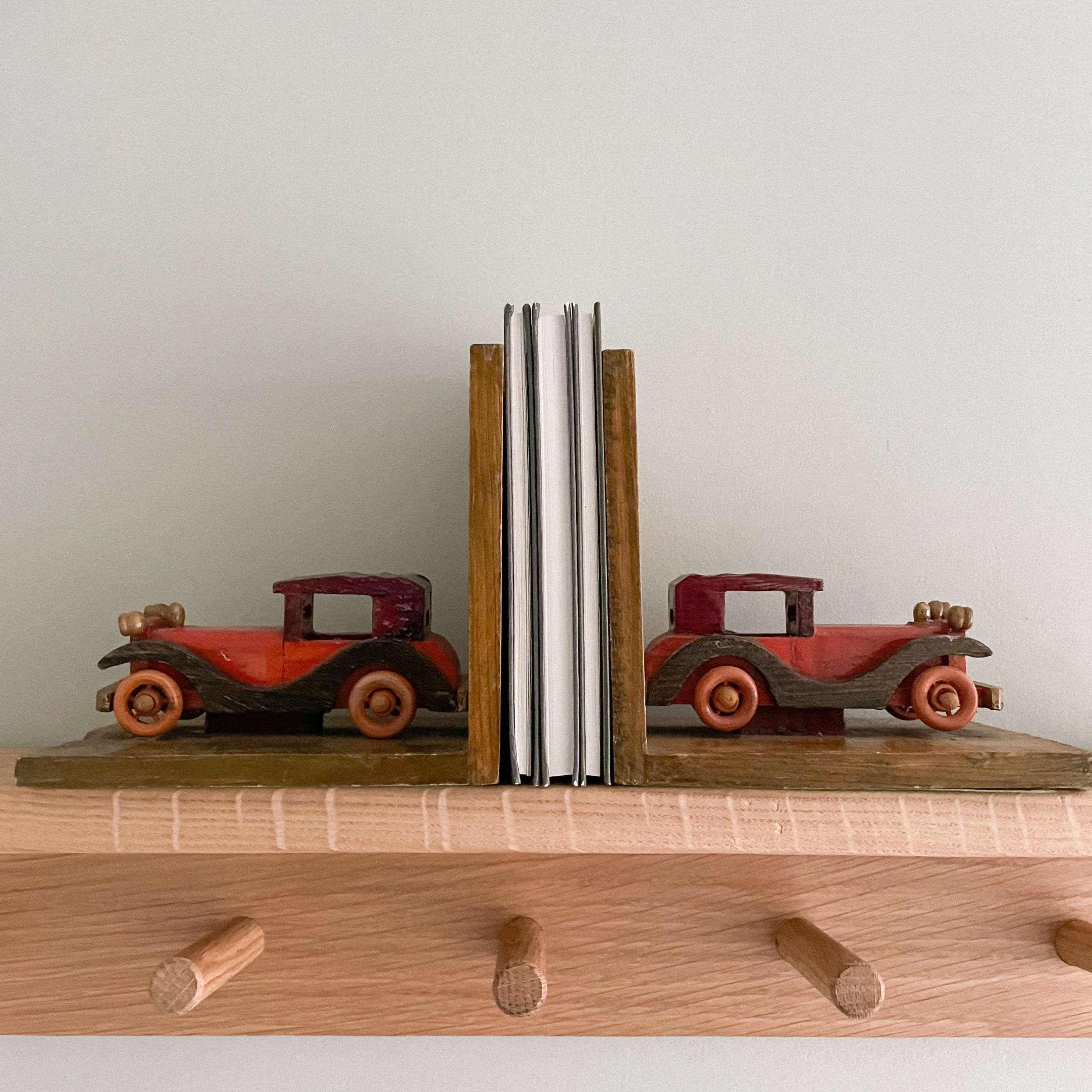 Pair of vintage wooden classic car bookends - Moppet