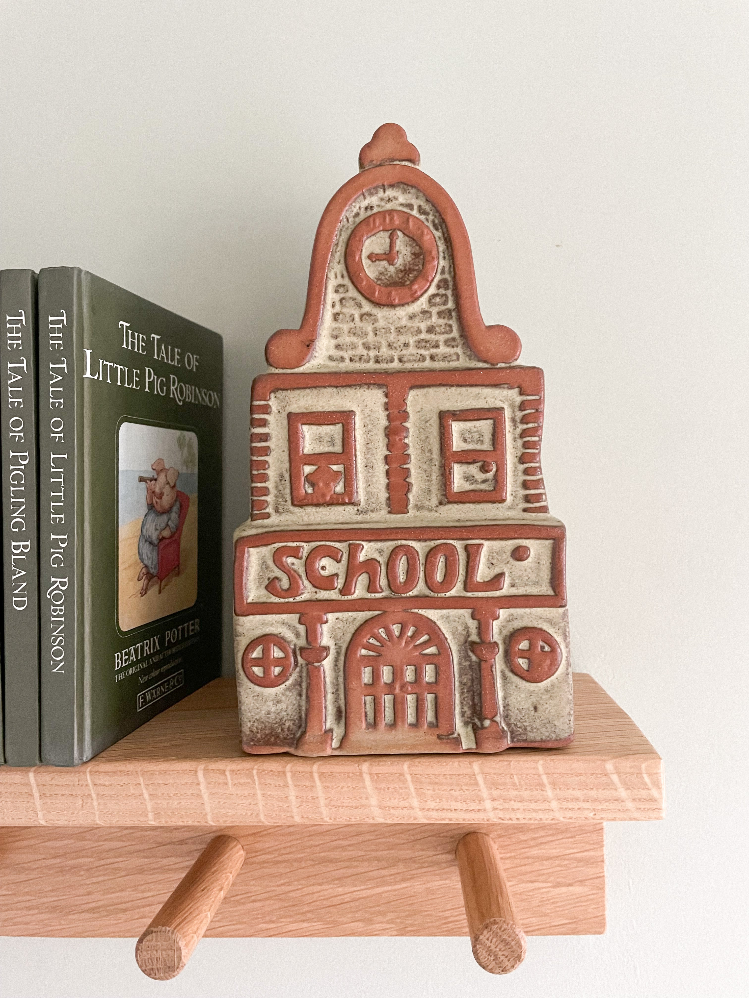 Vintage ceramic ‘School’ money box piggy bank, white and brown neutral - Moppet