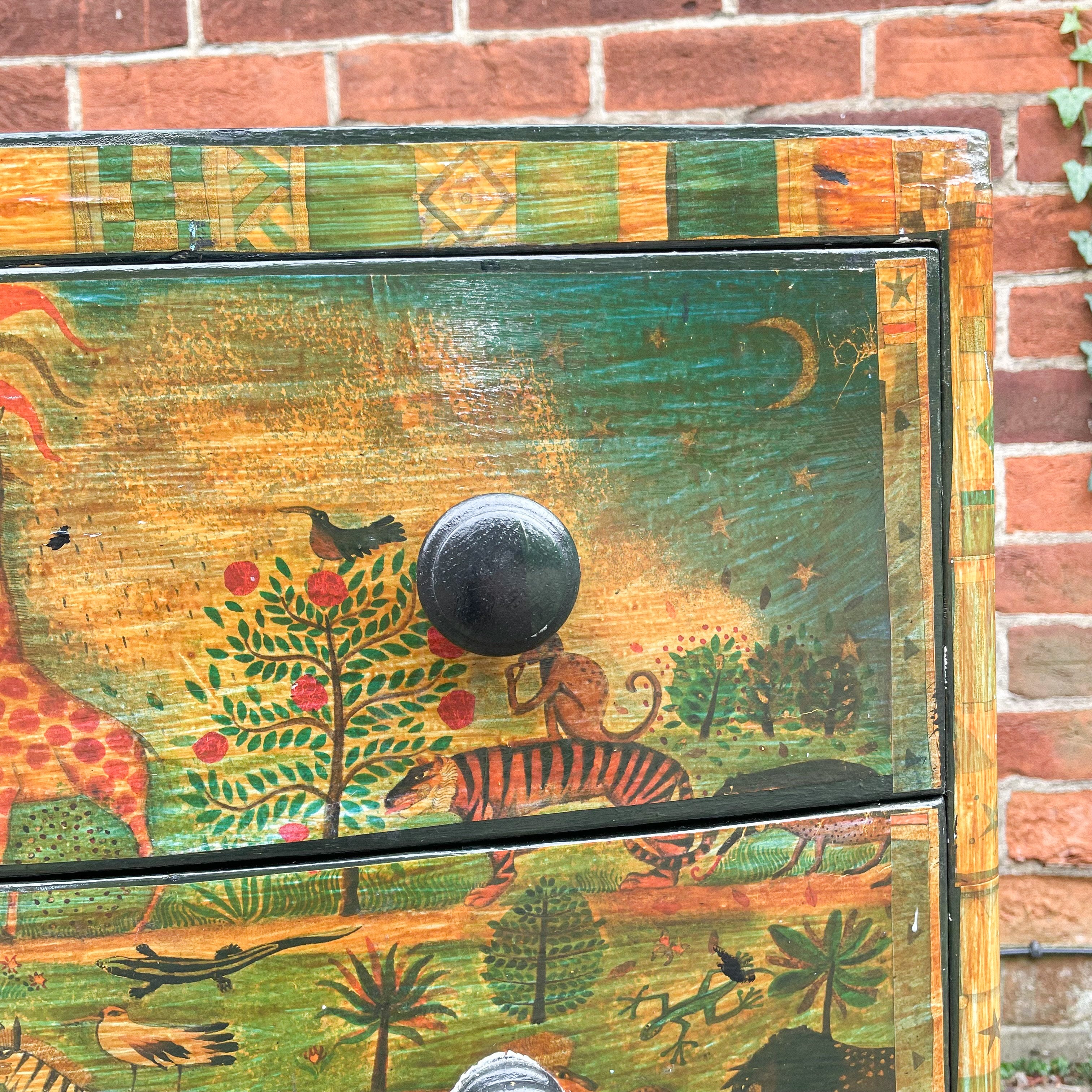 Vintage bow-fronted chest of drawers with ‘Garden of Eden’ mid-century decoupage - Moppet
