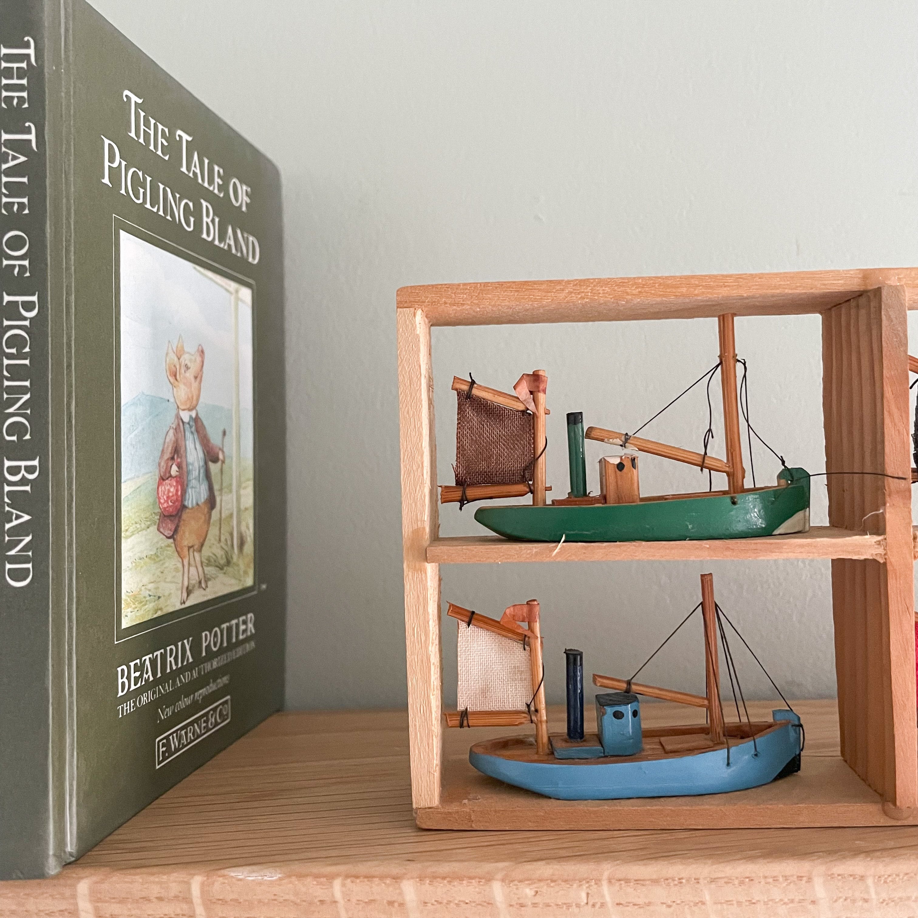 Vintage set of four miniature fishing boats / sailing ships set within a frame - Moppet