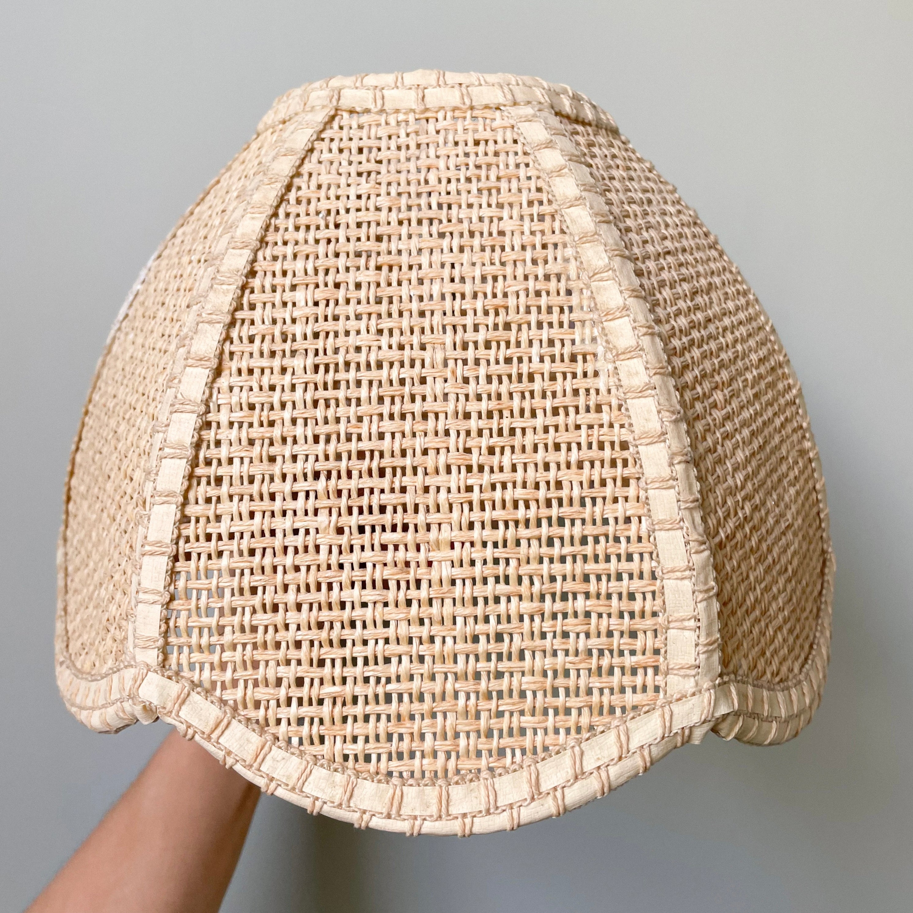 Vintage woven rattan ceiling or lamp shade with a scalloped wavy petal edge - Moppet