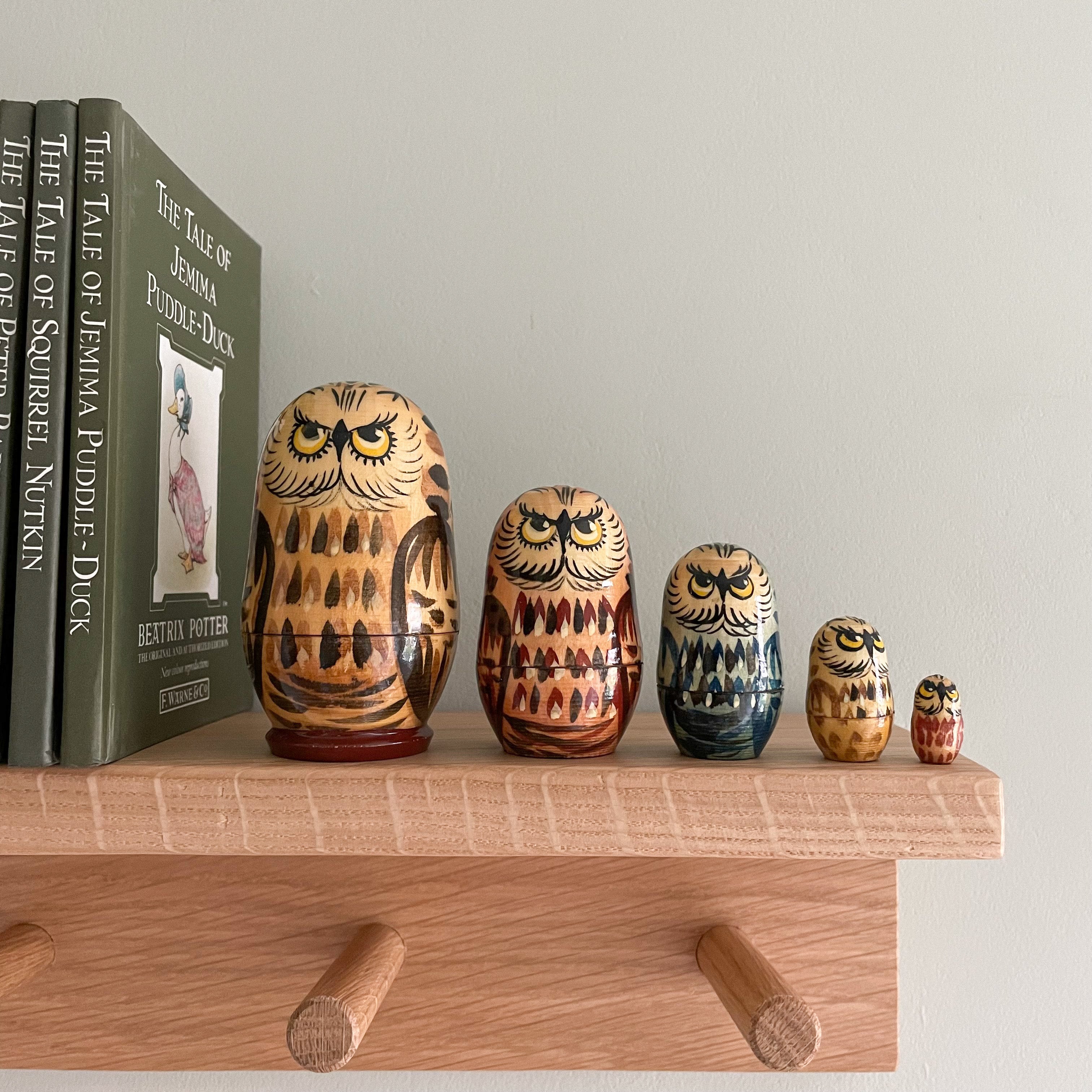 Vintage wooden nesting owl Russian Matryoshka dolls - Moppet