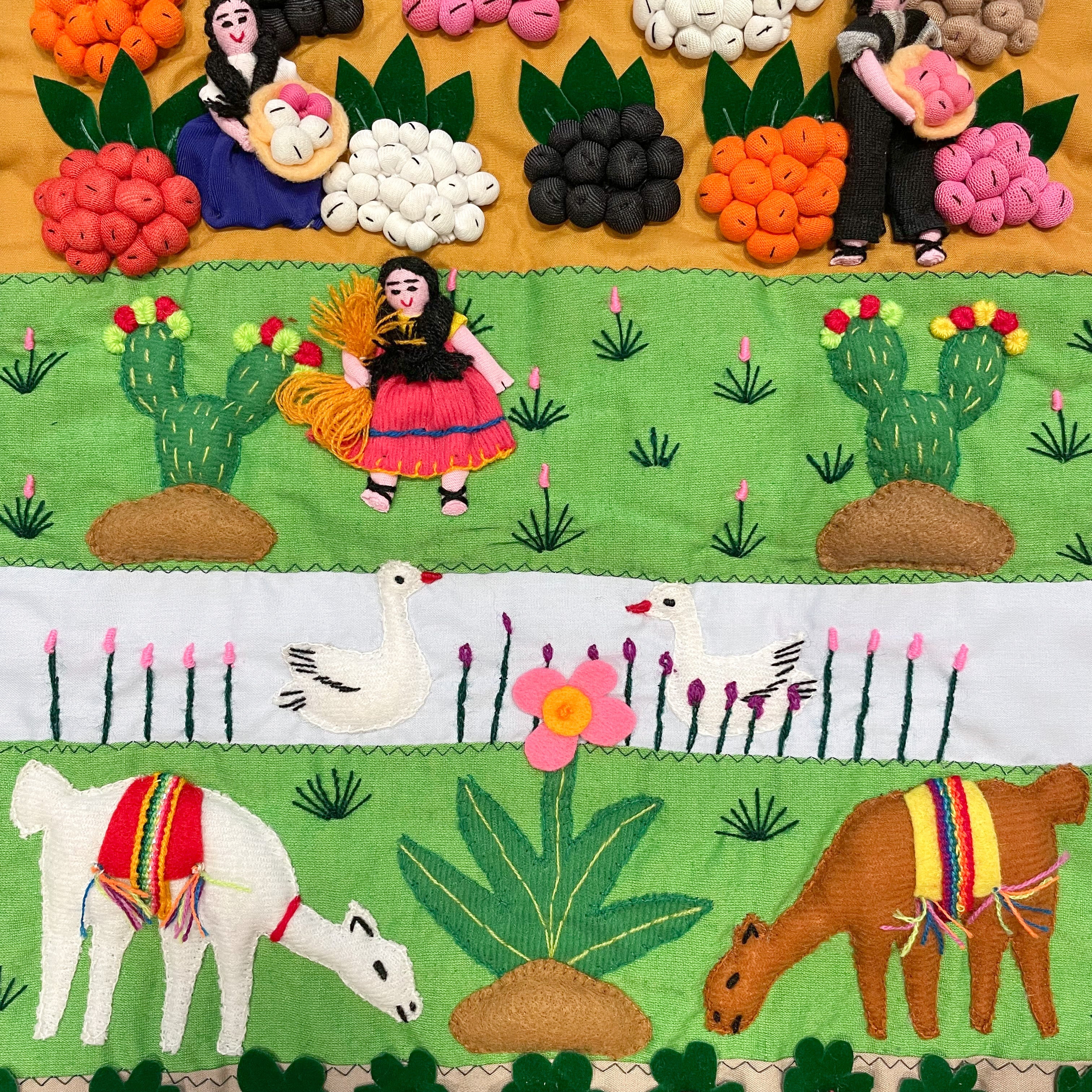 Handmade Peruvian quilted wall hanging arpillera tapestry | harvest - Moppet