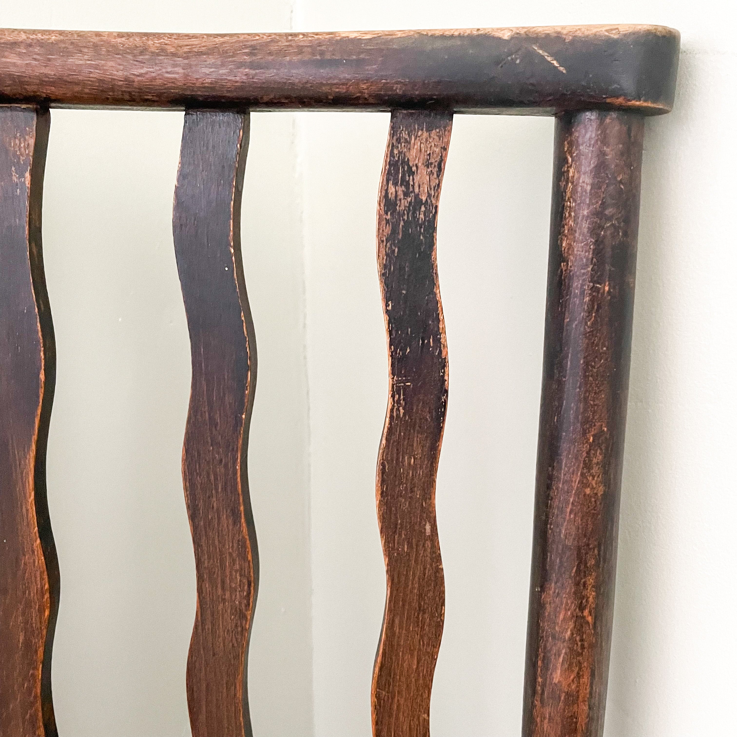 Antique Victorian Morris & Co Liberty London Arts & Crafts Lathback chair with wavy back struts, circa 1890–1920 - Moppet