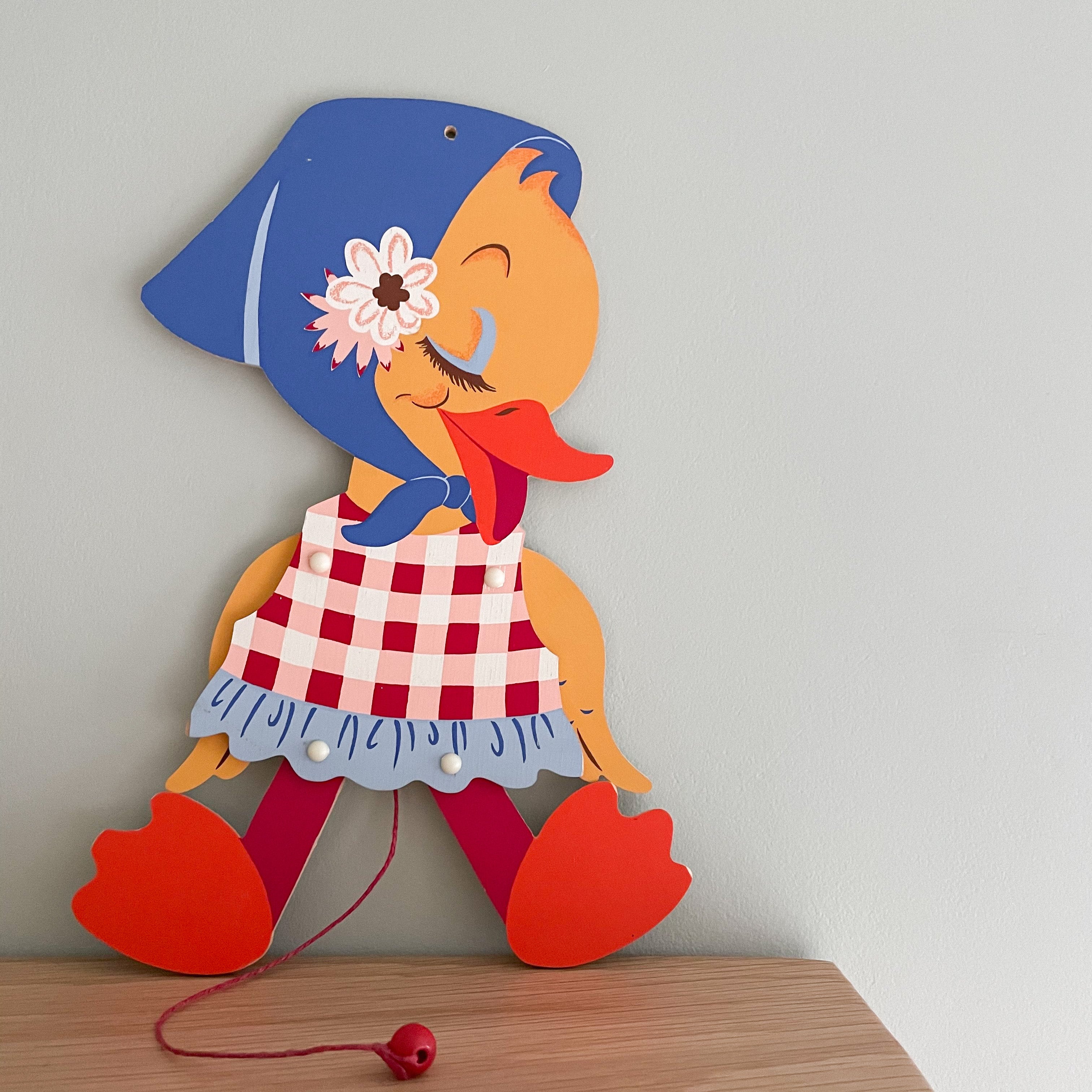 Vintage wooden 1960s German jumping-jack pull toy called ‘Quacksi’, by Mertens Kunst - Moppet