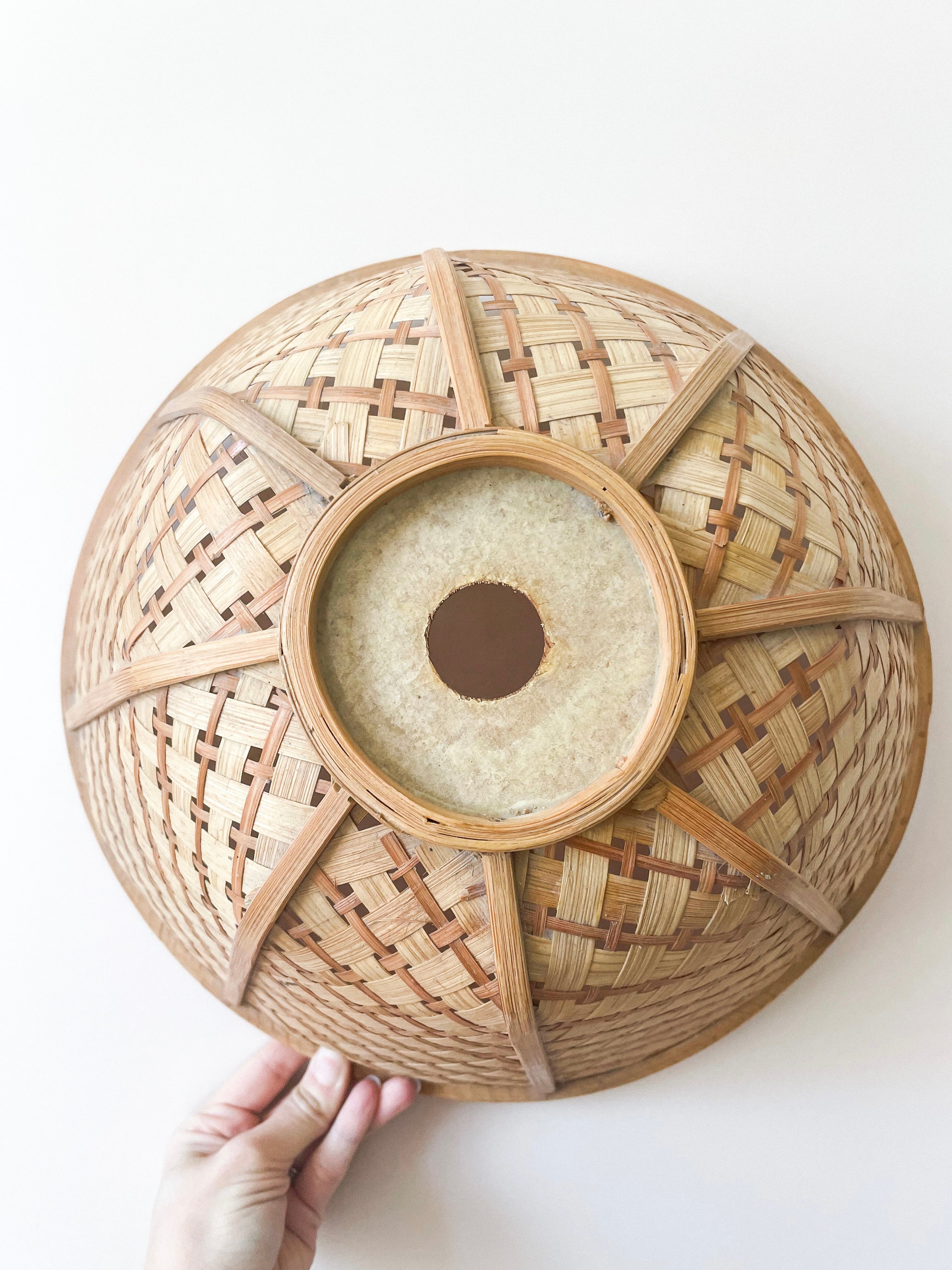 Vintage woven cane/wicker/rattan ceiling shade - Moppet