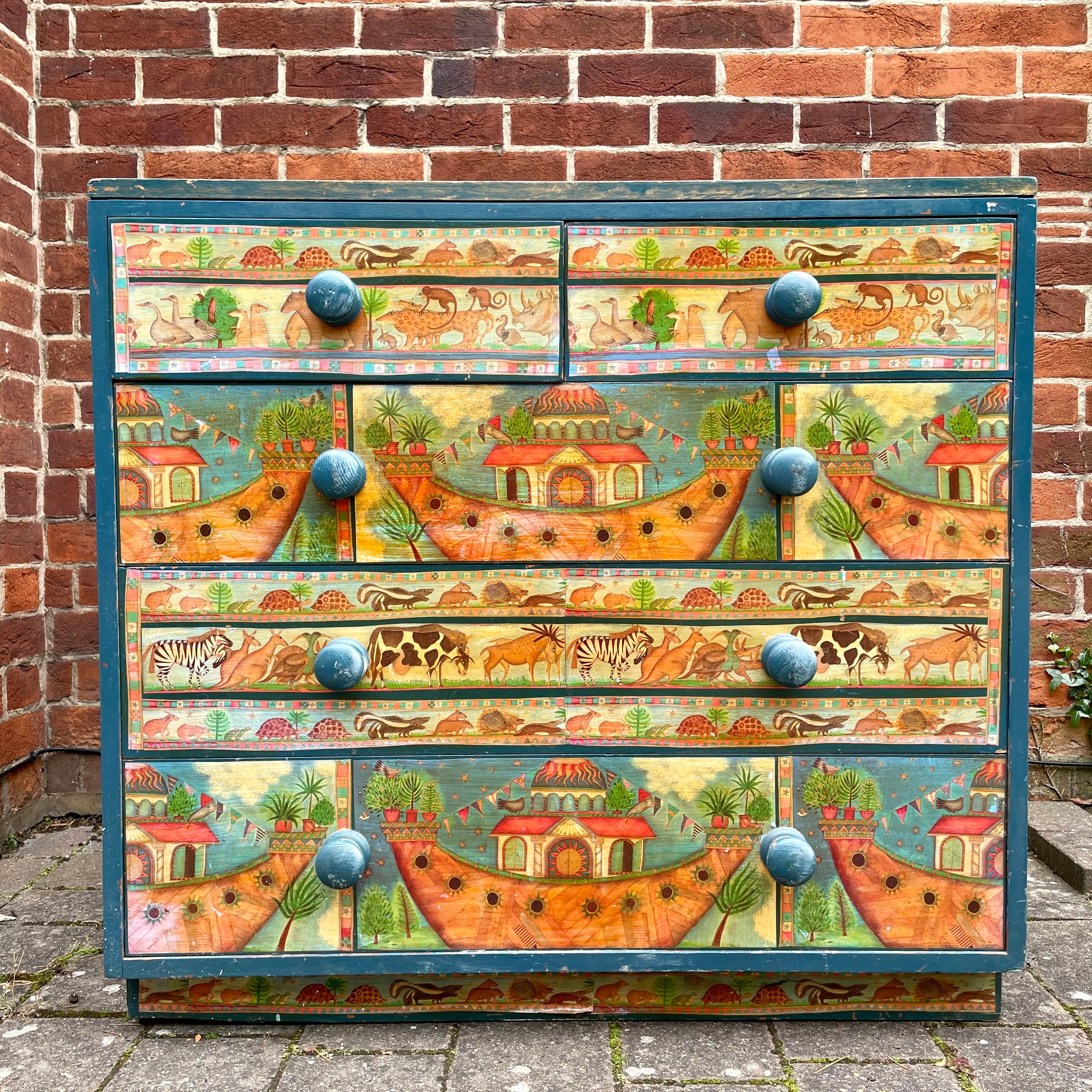 Vintage Edwardian chest of drawers with 1950s 'Noah's Ark' decoupage - Moppet
