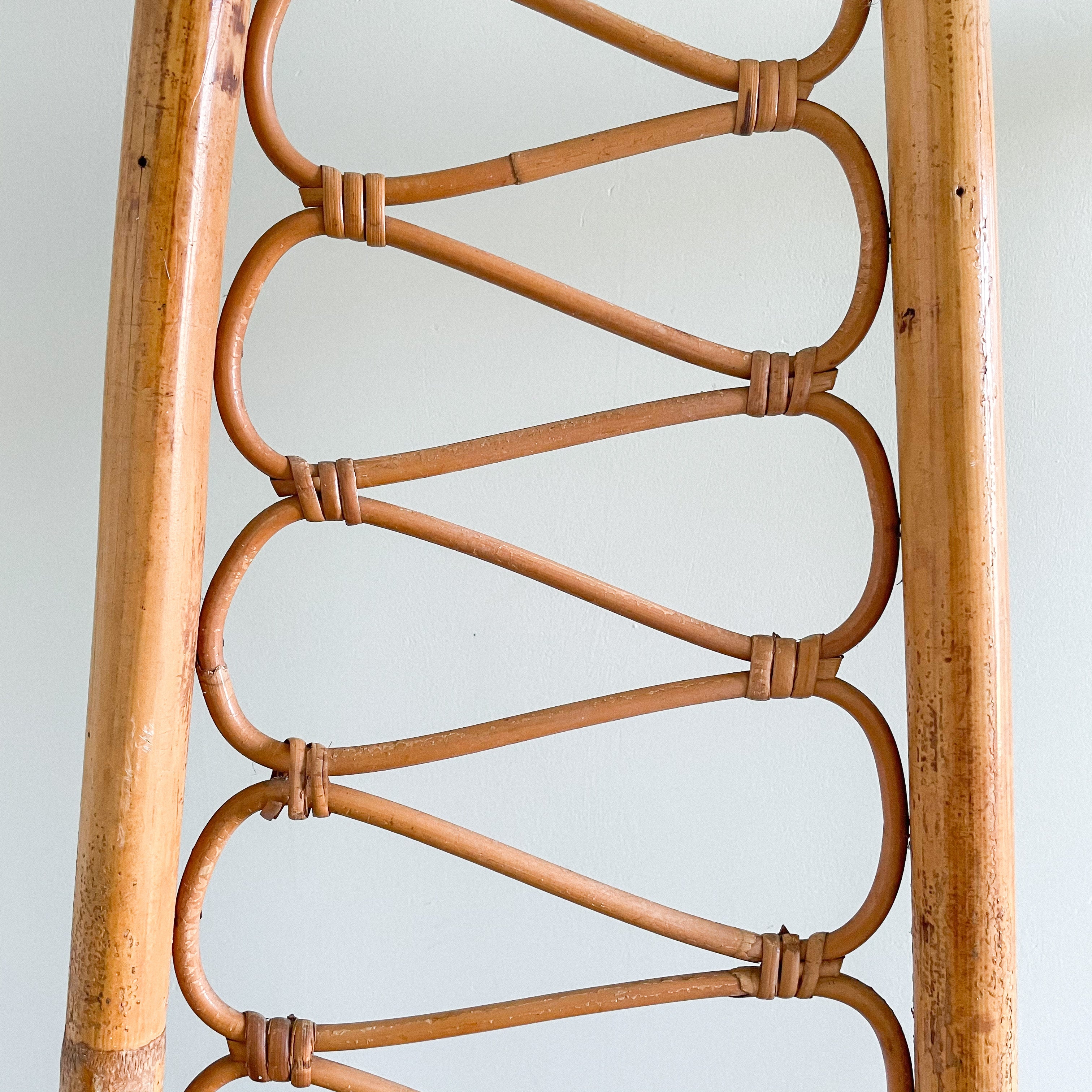 Vintage 1950s midcentury bamboo cane throne chair with high back, possibly by Dirk Van Sliedrecht for Rohe Noordwolde - Moppet