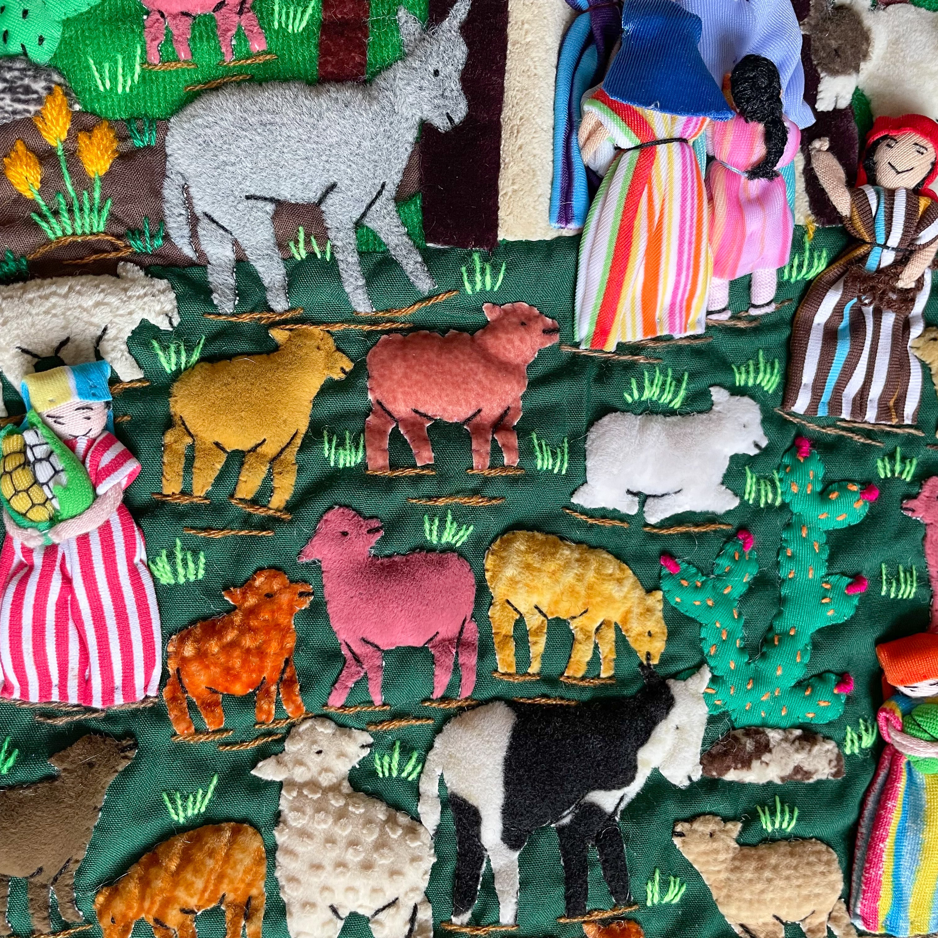 Vintage Peruvian appliqué Christmas nativity wall hanging - Moppet