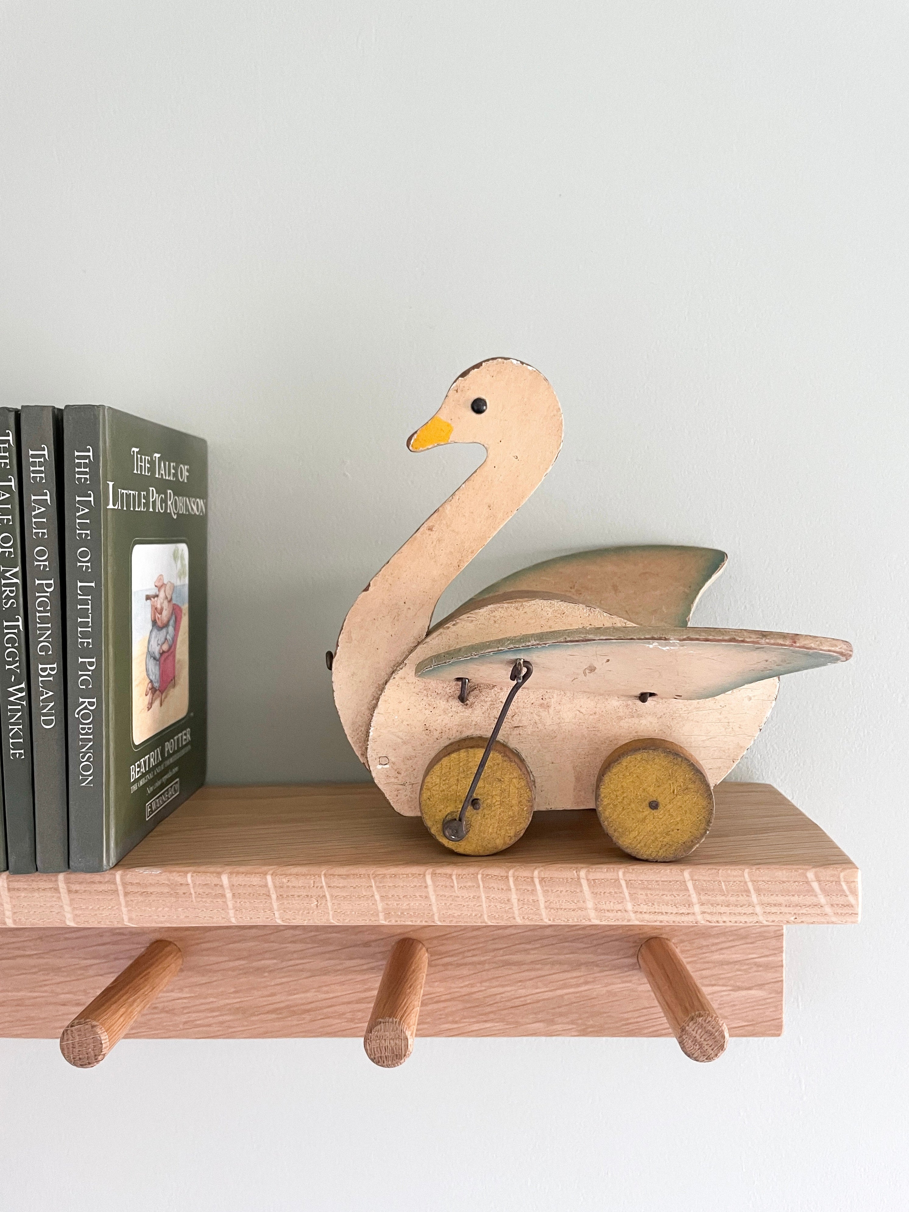 Vintage 1940s rare wooden pull-along swan toy, Chad Valley, British made - Moppet