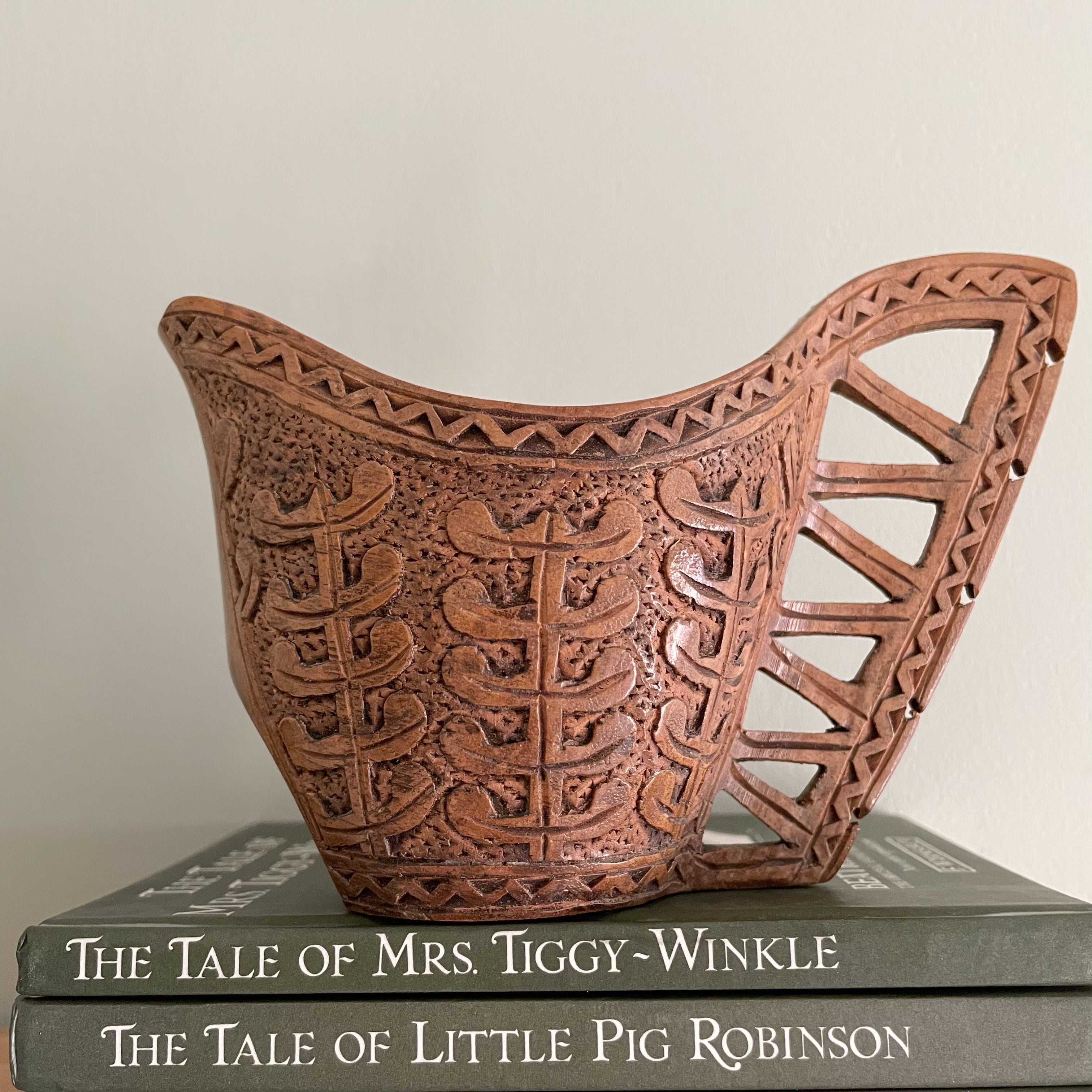 Vintage Scandinavian Kuska cup hand carved with a stylised acanthus design - Moppet