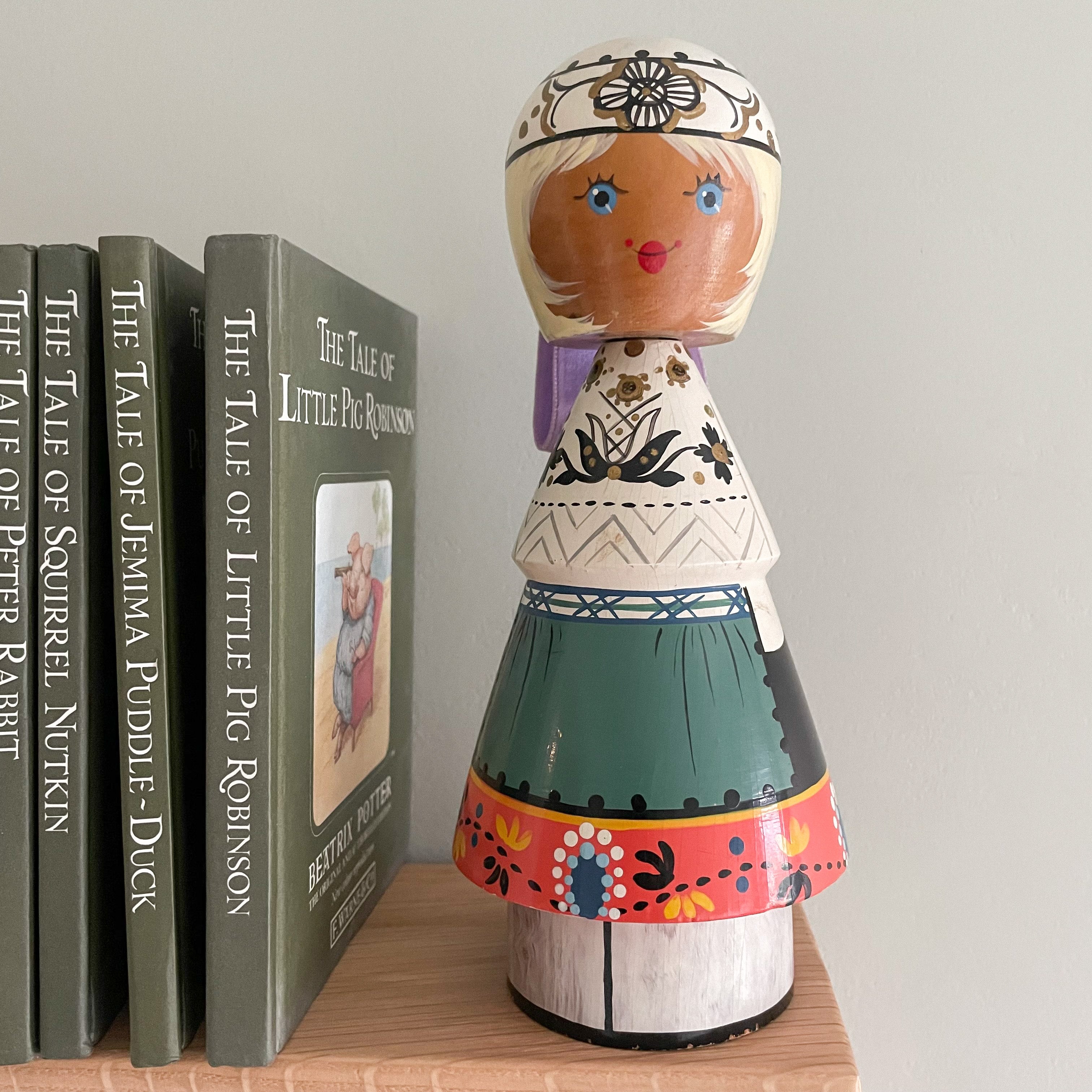 Vintage wooden hand-painted folk art doll, made in the USSR by Salvo - Moppet
