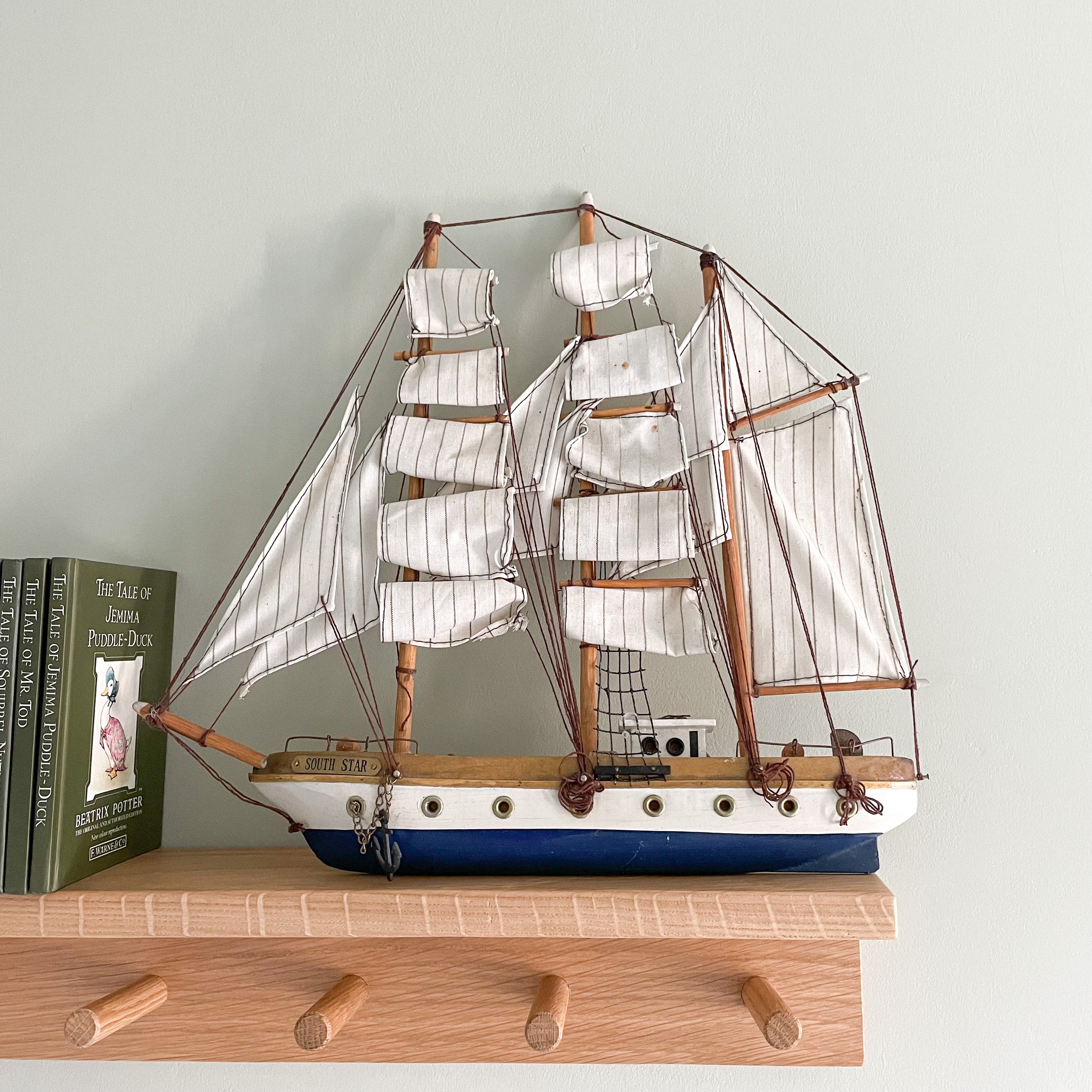 Vintage wooden wall-mounted model sailing ship, ‘South Star’ - Moppet