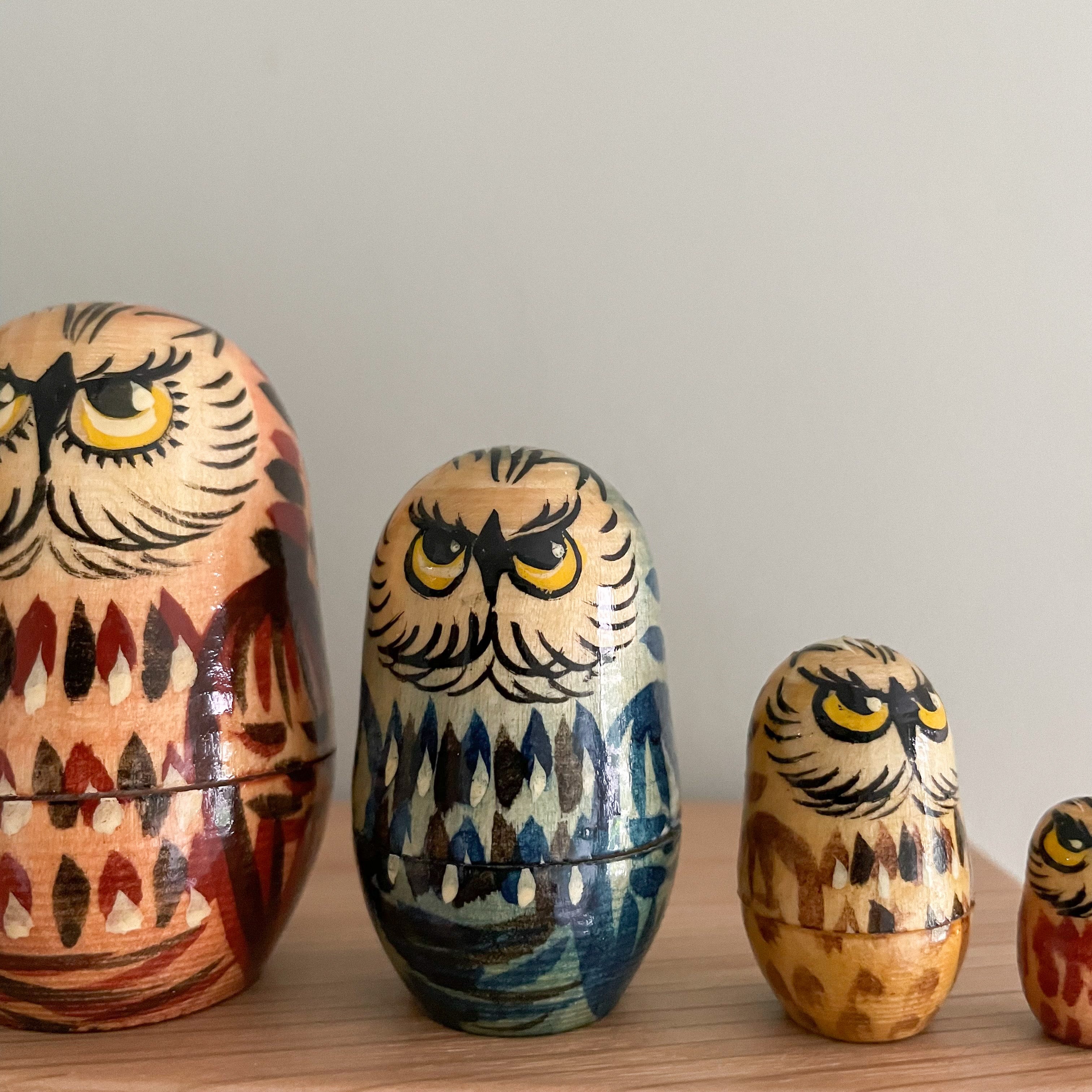 Vintage wooden nesting owl Russian Matryoshka dolls - Moppet