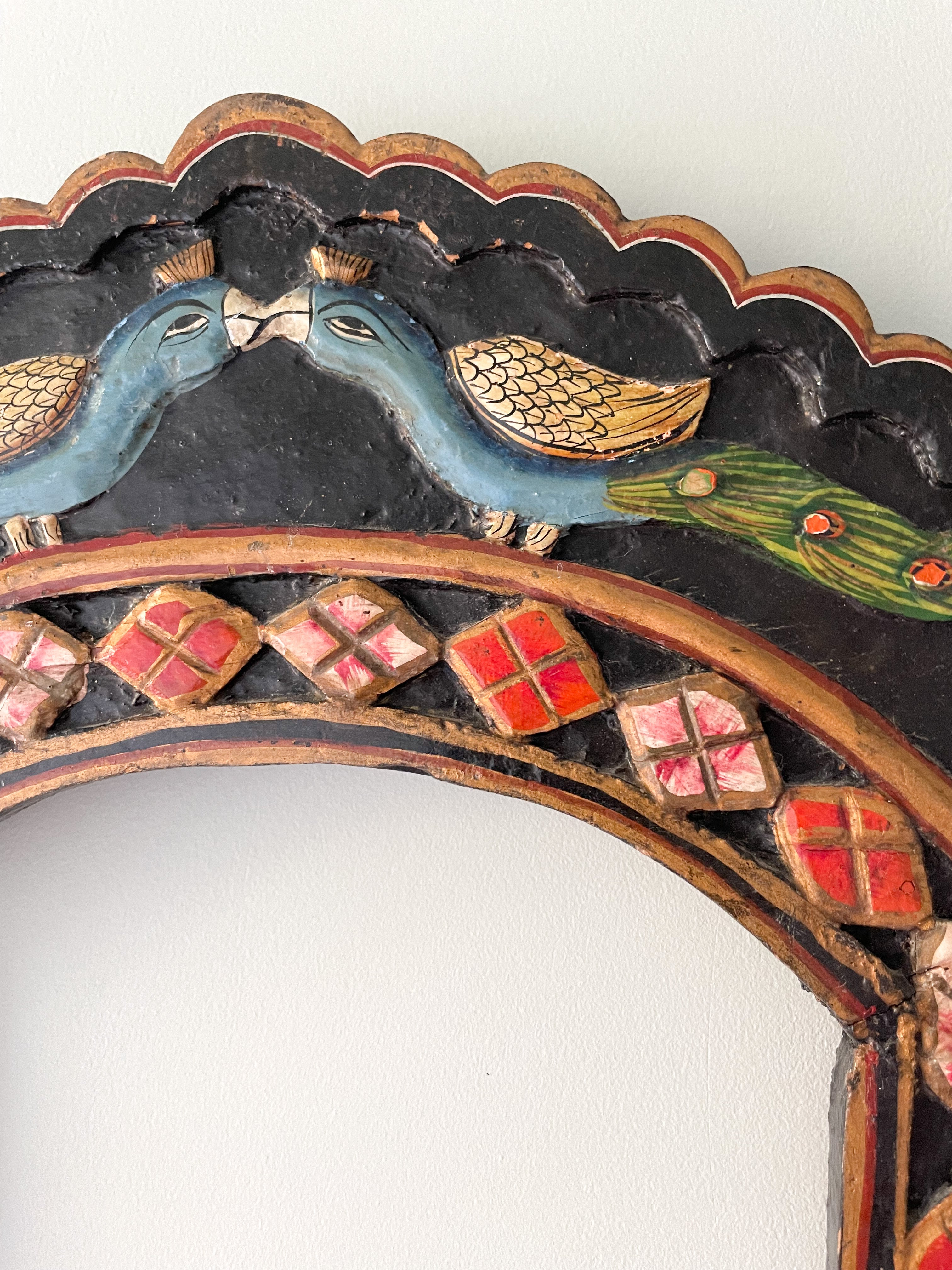 Vintage wooden wall-hanging frame featuring horses, peacocks and diamonds - Moppet