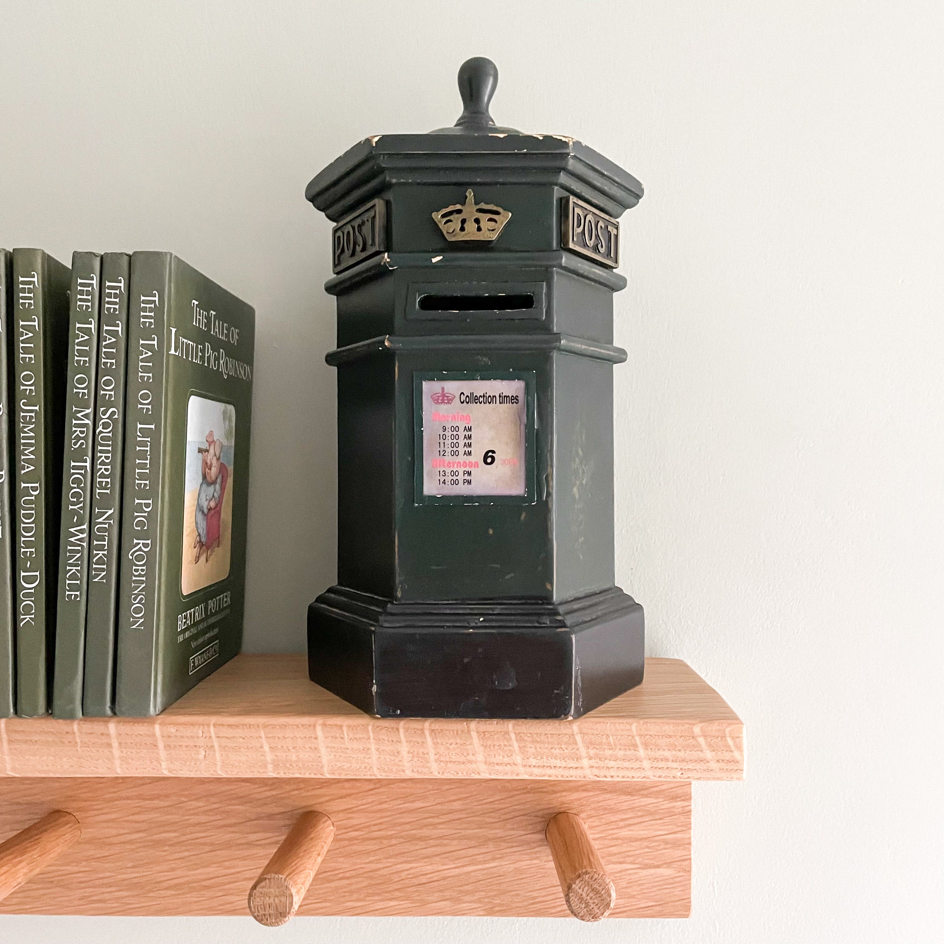 Vintage wooden hexagonal ‘Penfold’ green post box money box - Moppet