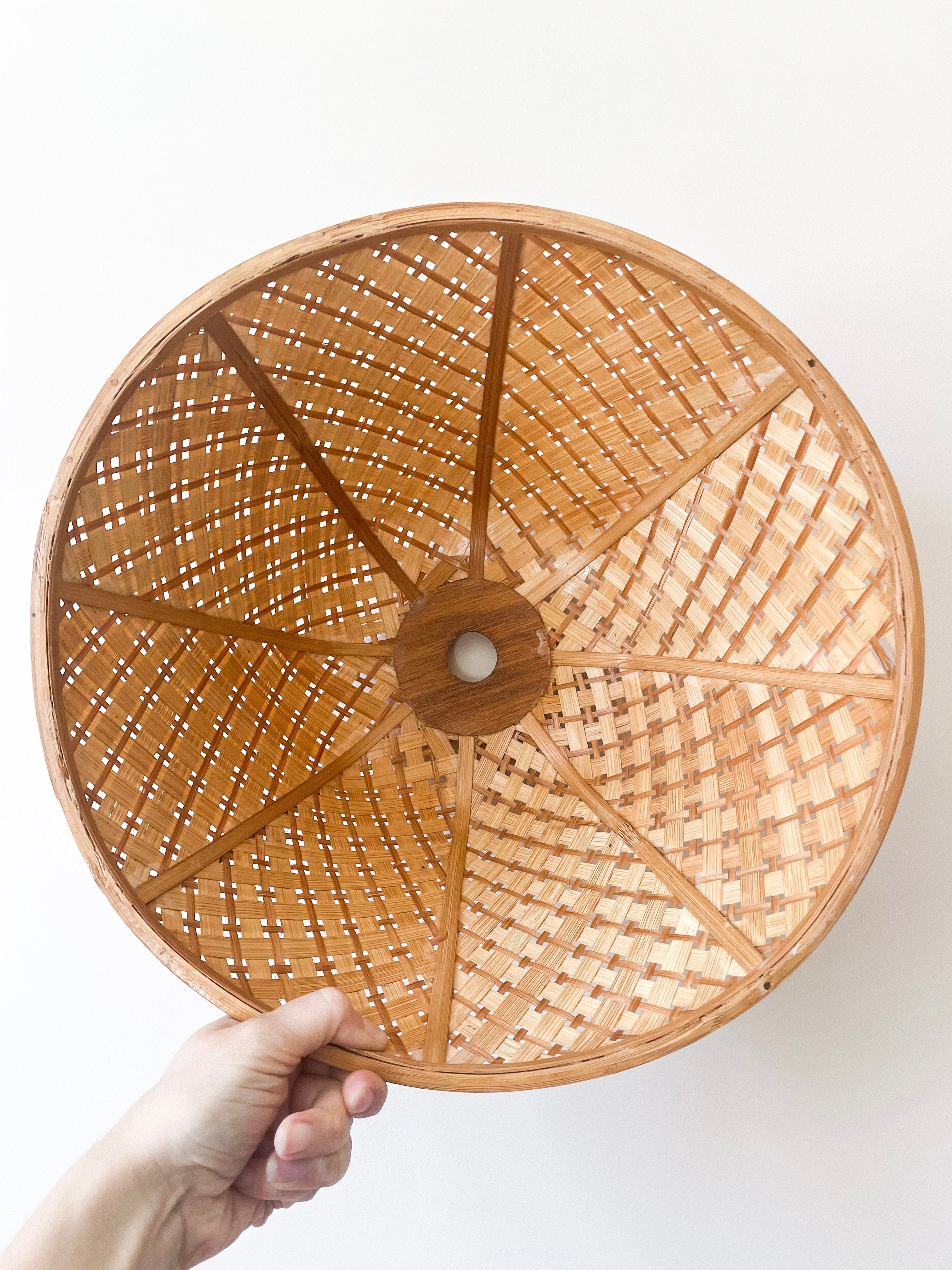 Vintage woven cane/wicker/rattan ceiling shade - Moppet