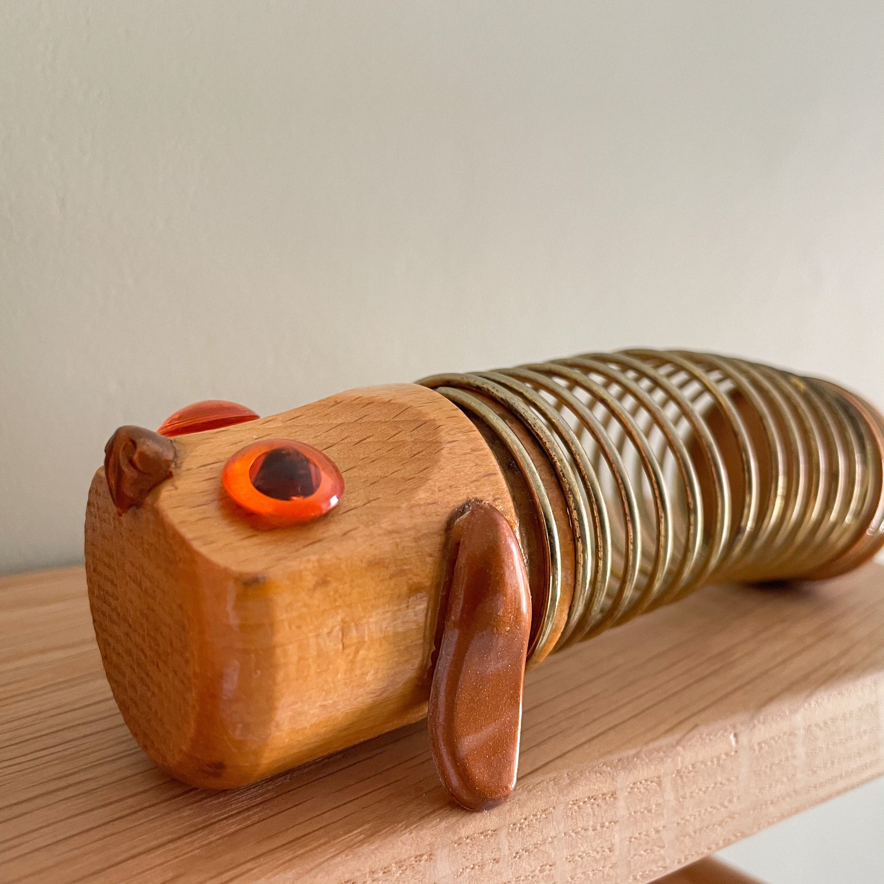 Vintage sausage dog dachshund wood and metal letter rack - Moppet