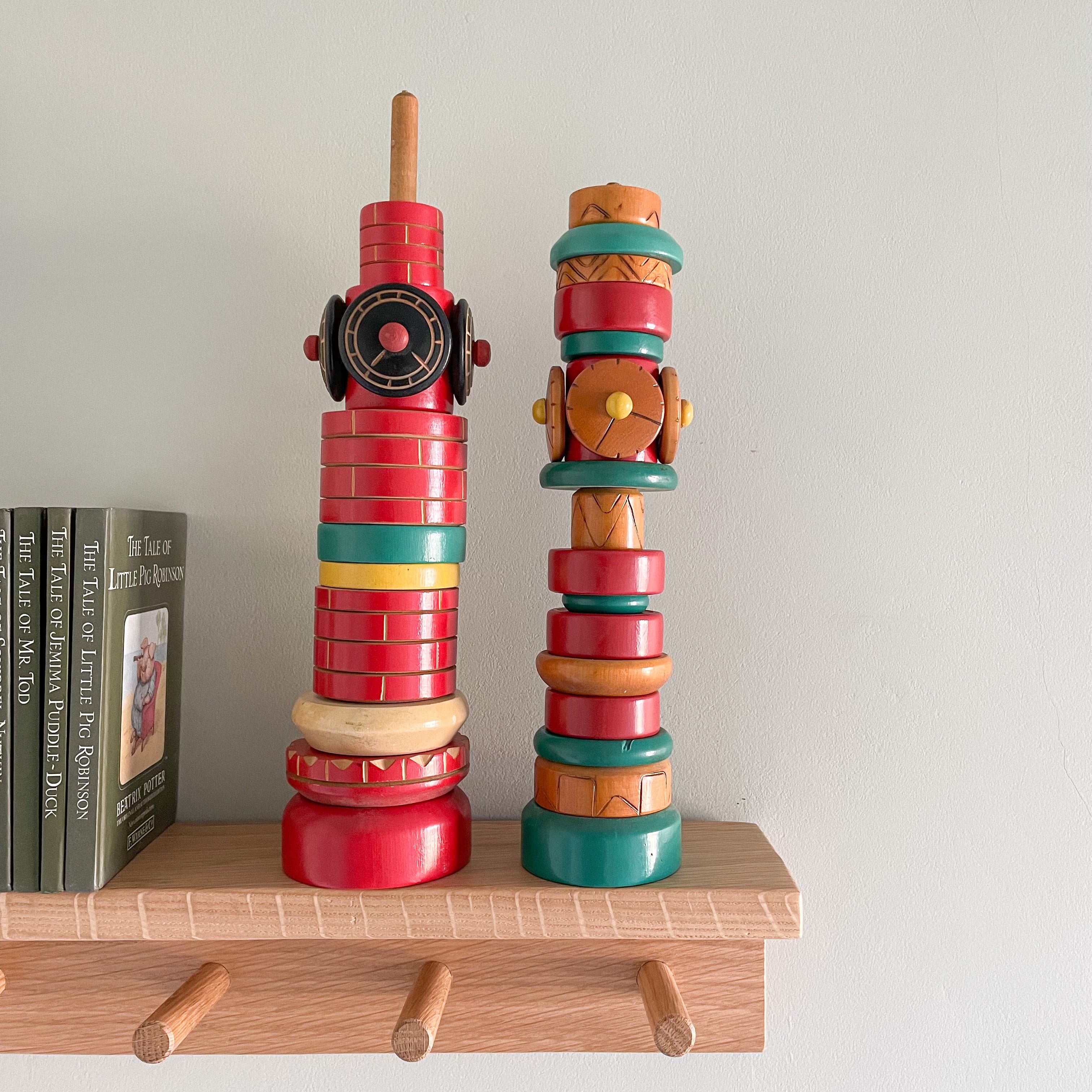 Vintage Russian wooden stacking clock tower, two sold separately - Moppet