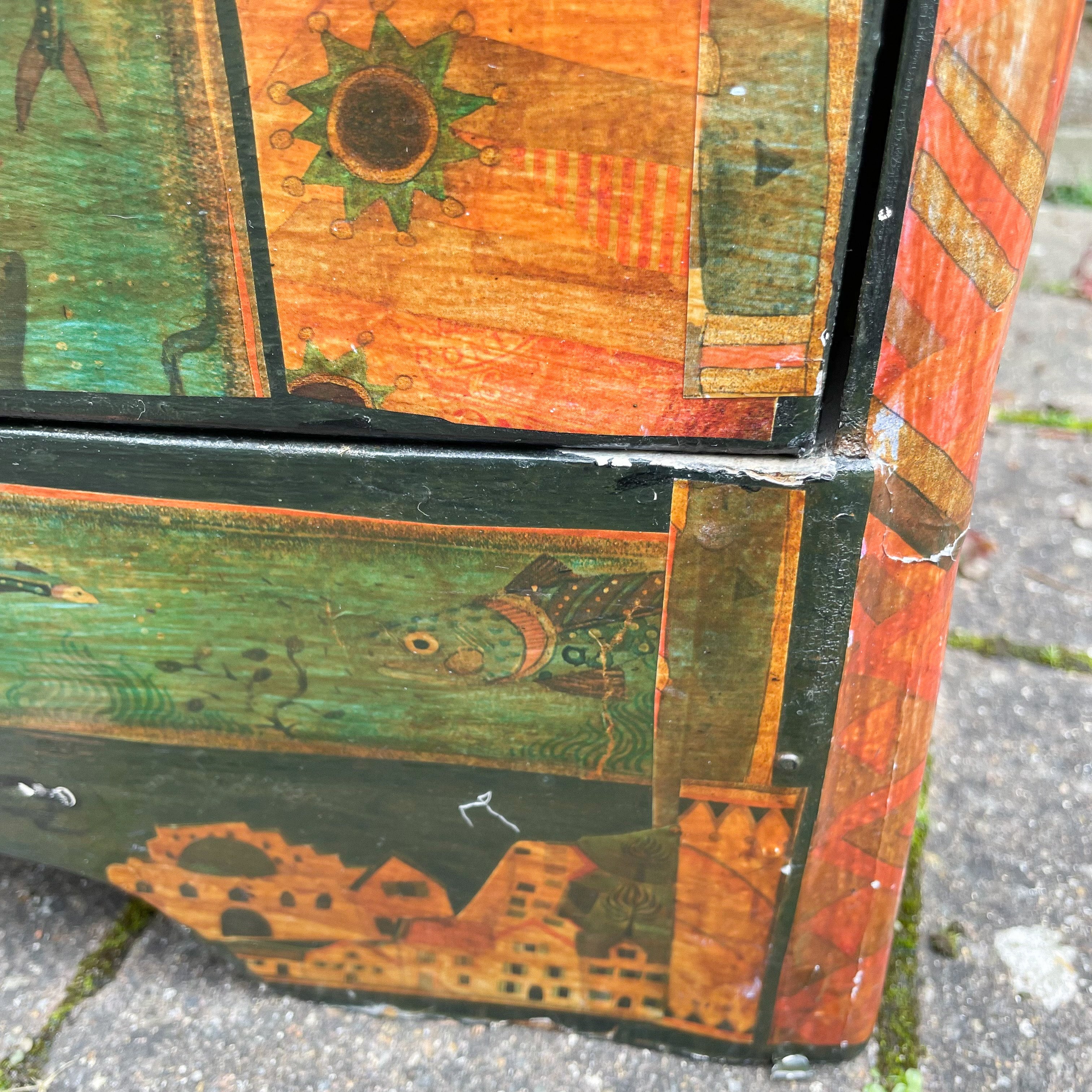 Vintage bow-fronted chest of drawers with ‘Garden of Eden’ mid-century decoupage - Moppet