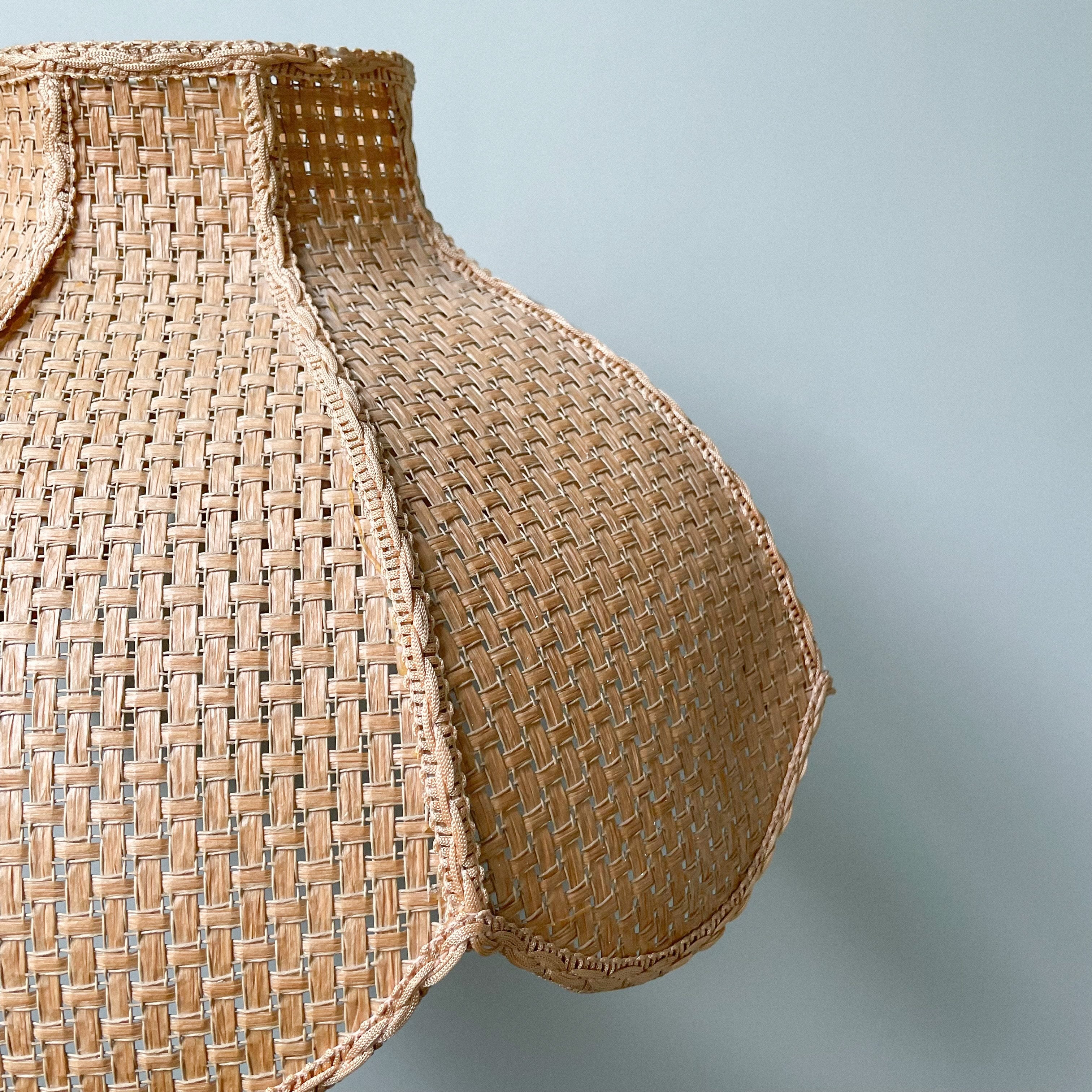 Vintage woven rattan wicker ceiling shade in petal/tulip/flower shape - Moppet