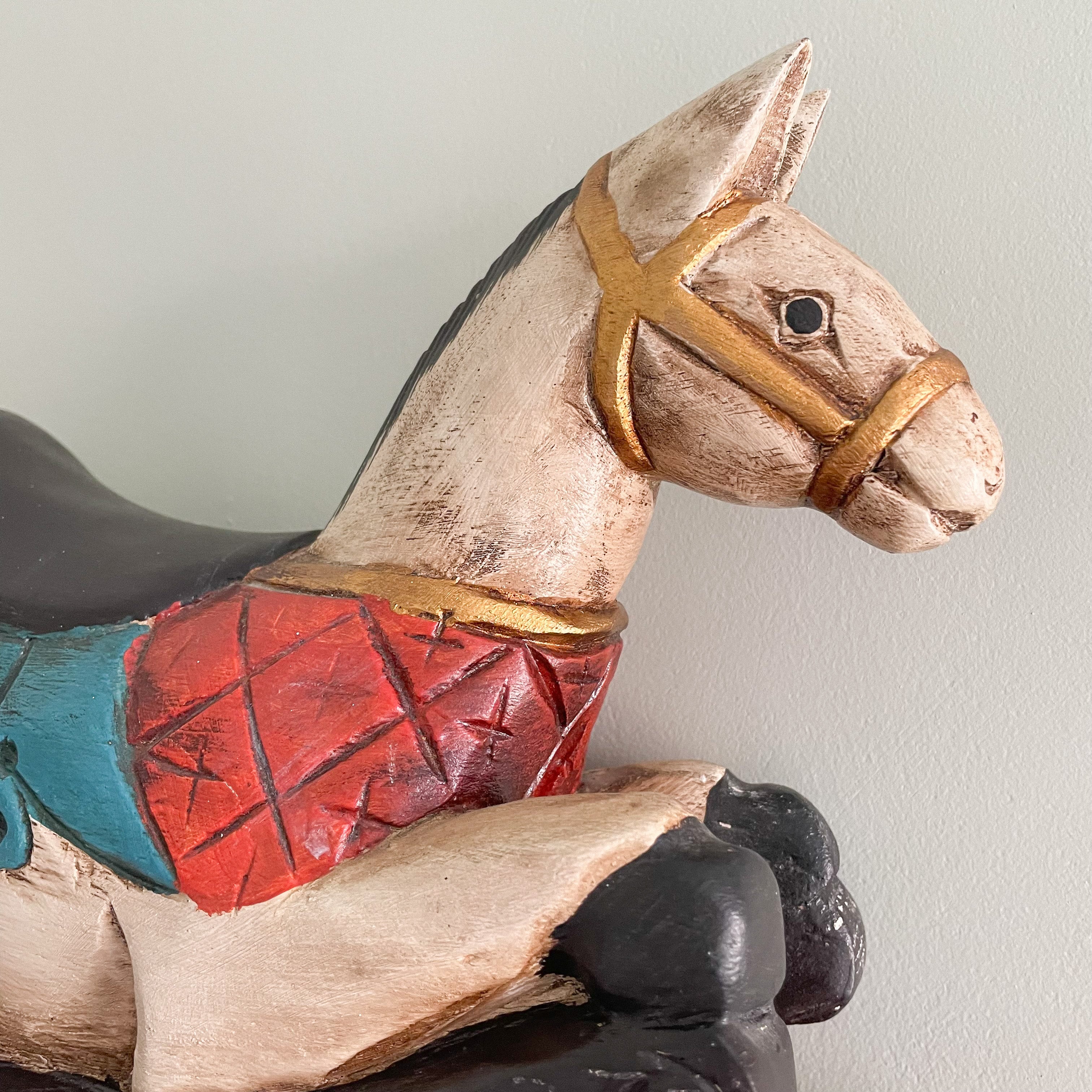 Pair of vintage wooden hand-painted rocking horse bookends, pair - Moppet