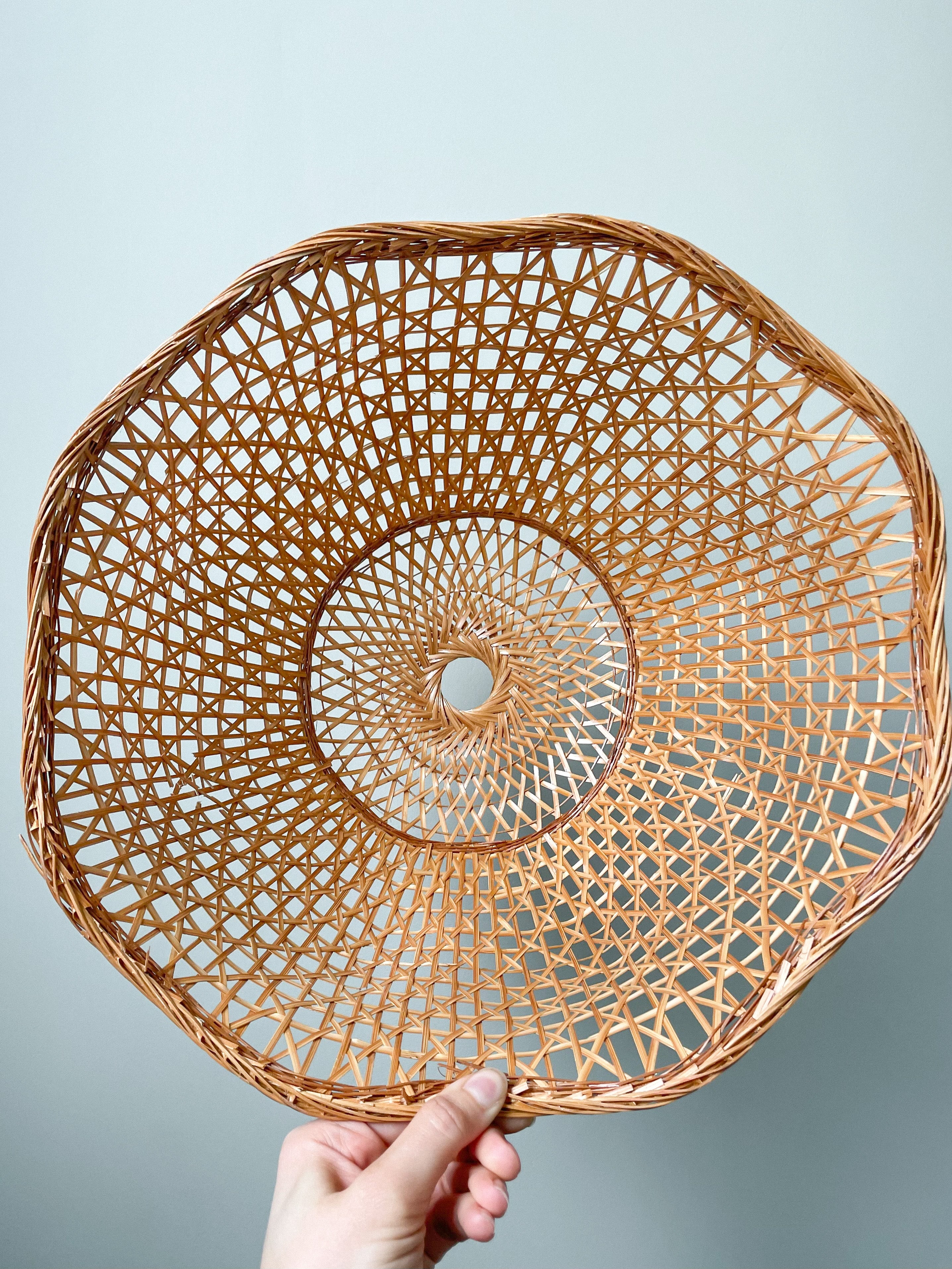 Vintage woven rattan wicker ceiling shade with a wavy edge - Moppet