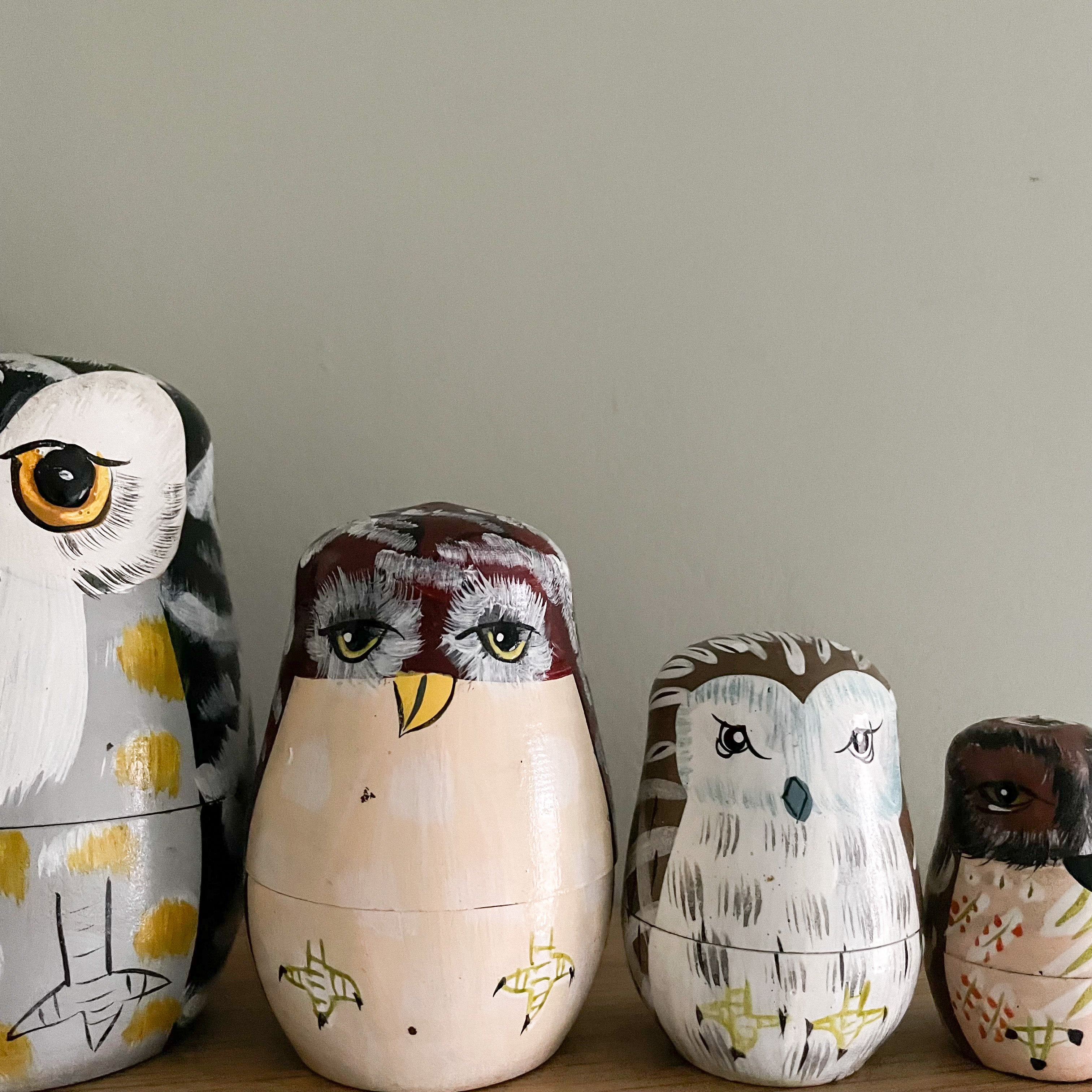 Vintage wooden nesting owl ‘Russian’ dolls - Moppet